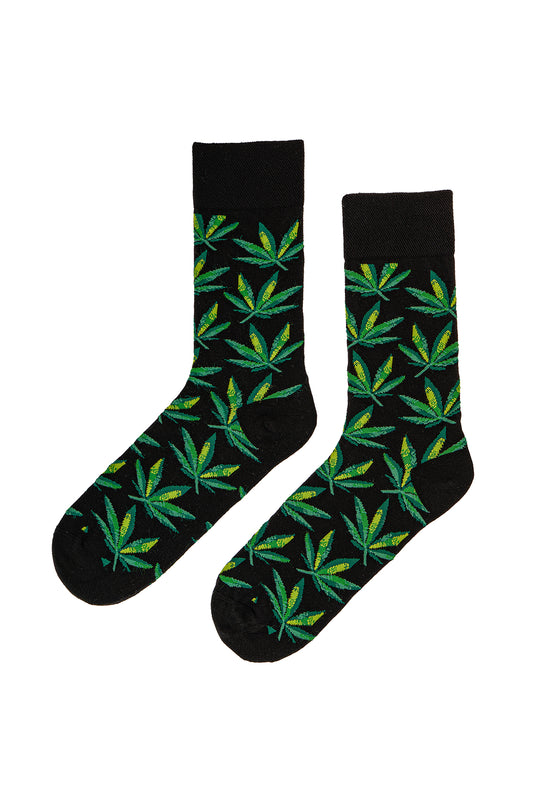Marijuana Desenli Siyah Çorap