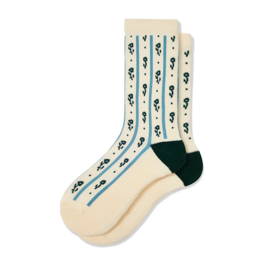 Lacivert Çiçek Desenli Retro Organik Pamuk Çorap