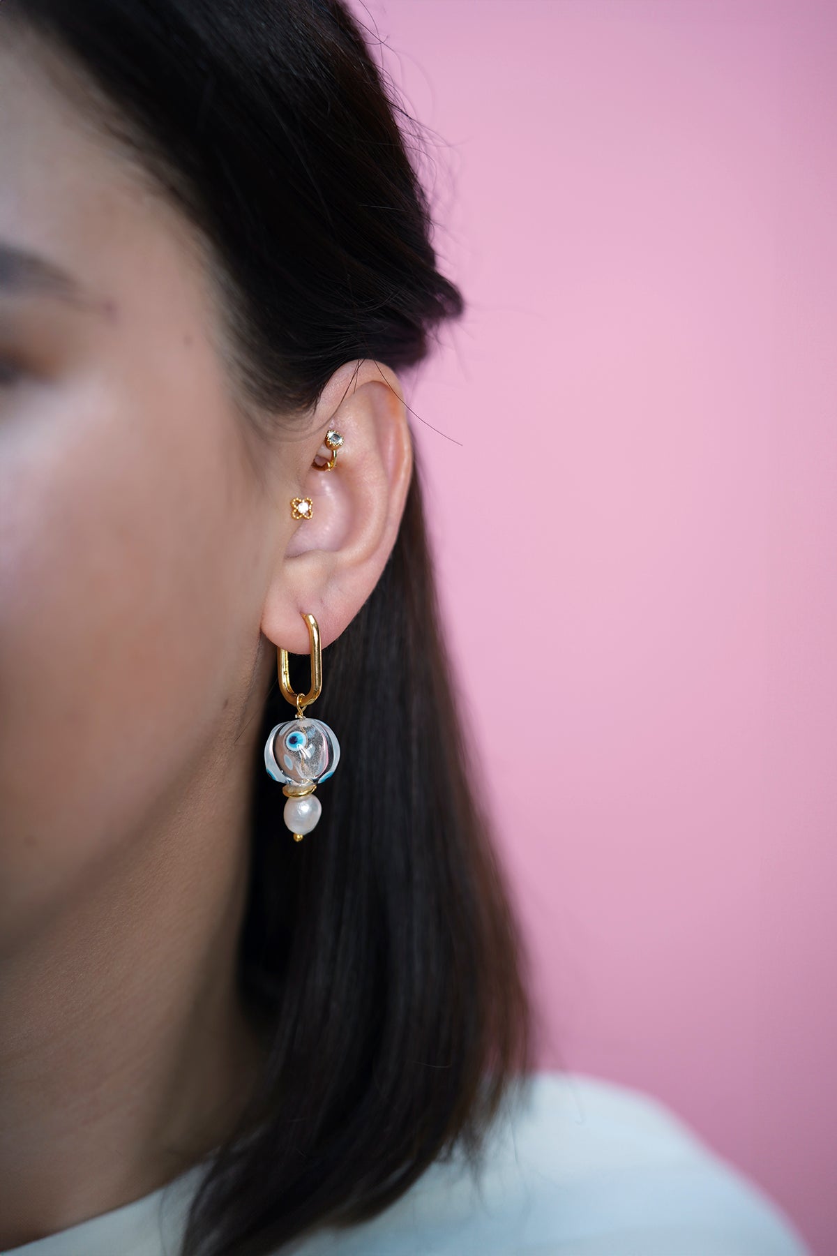 Evil Eye Ball Murano İnci Küpe