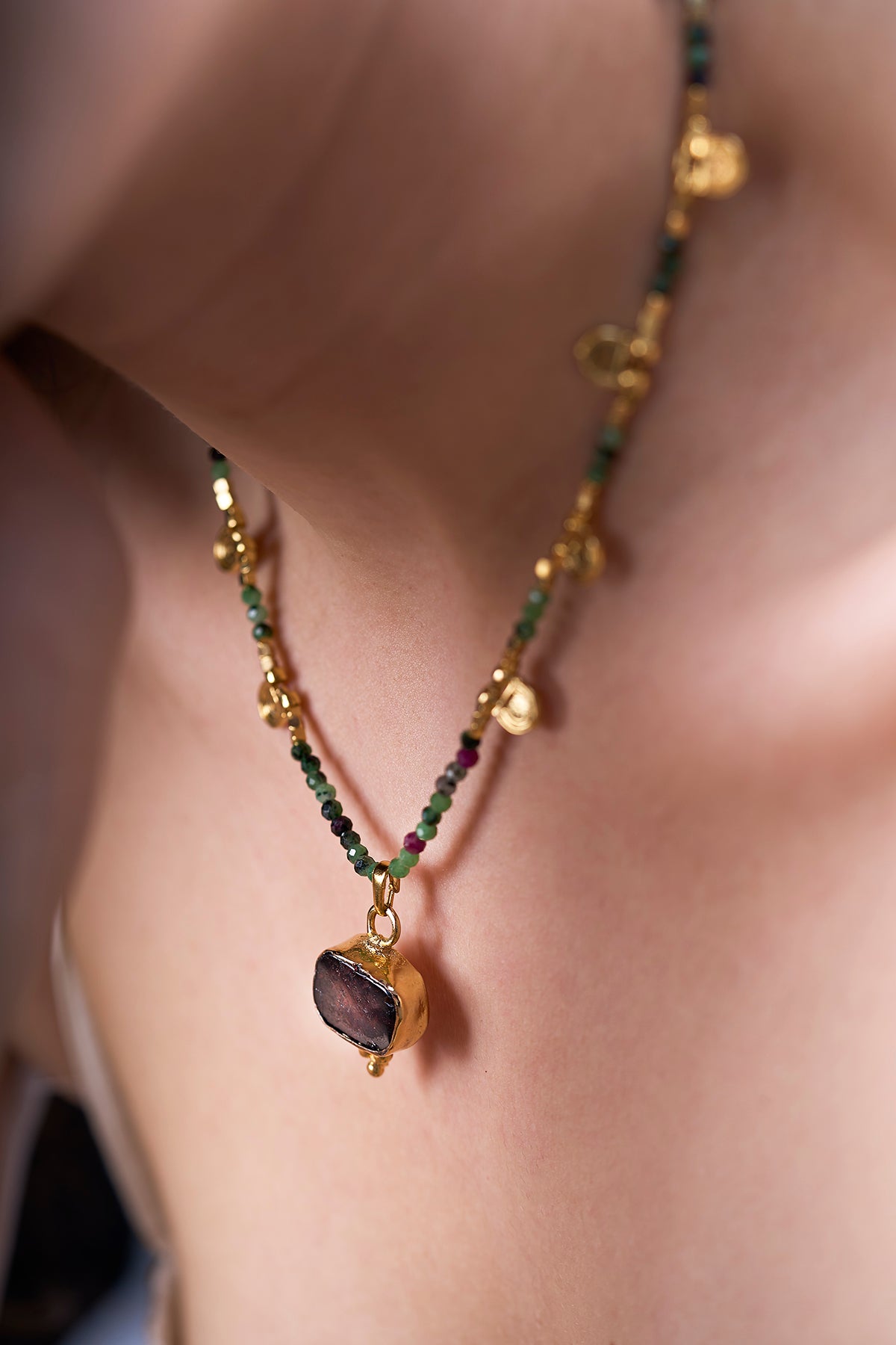 Greeny Bohemian - Anyolit & Granat Özel Tasarım Kolye