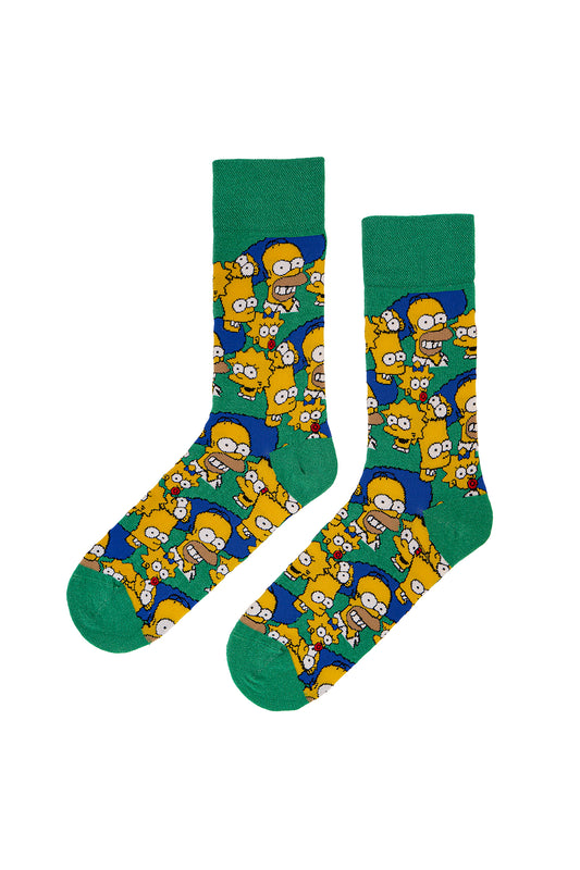 Simpson Big Family Desenli Yeşil Çorap