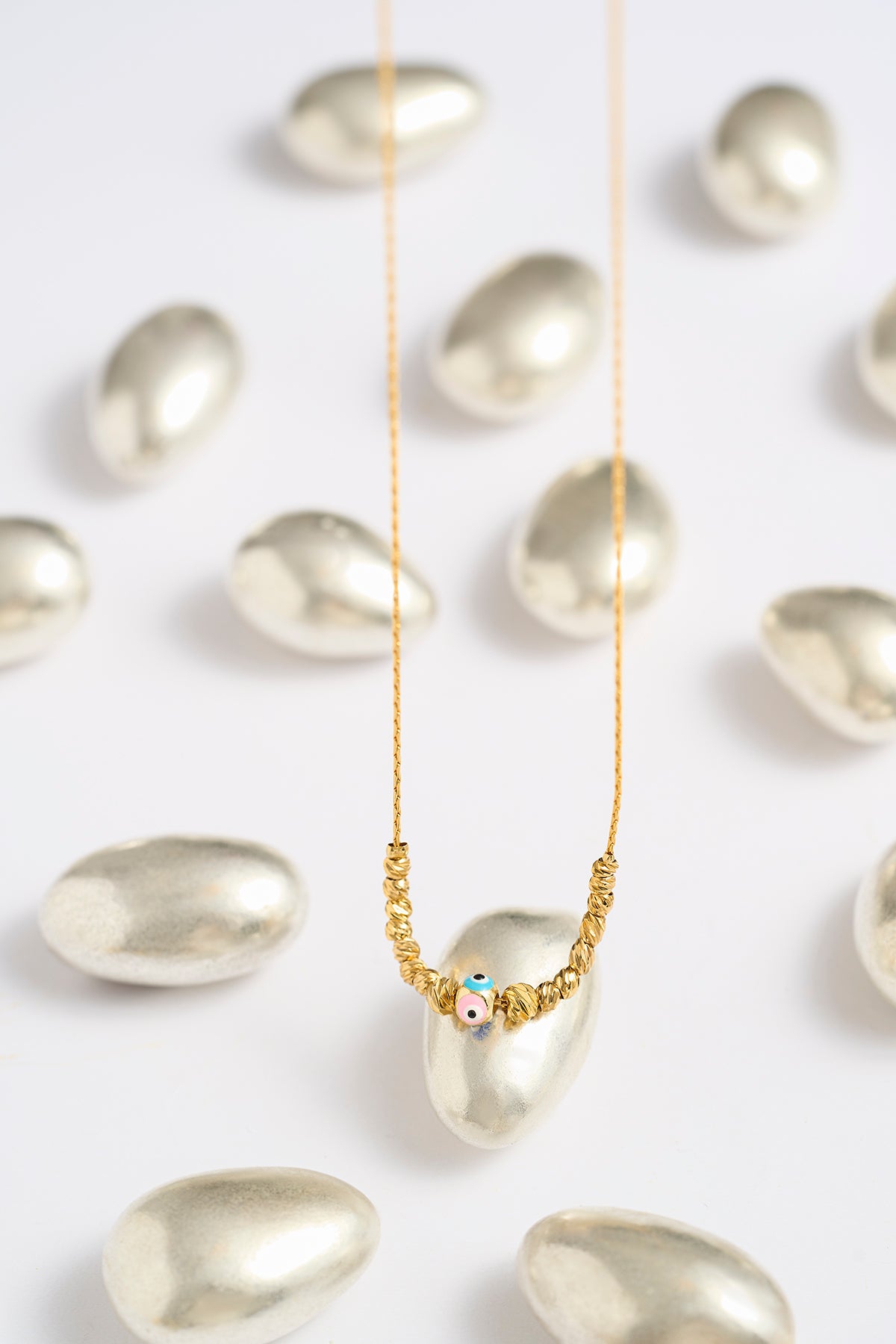 Teker Renkli Nazar Boncuk Kıl Zincir Kolye