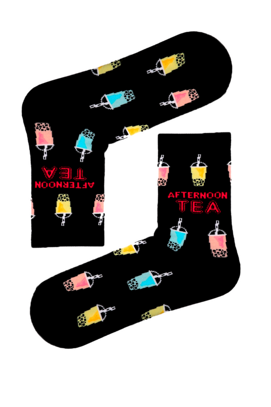 Afternoon Tea Siyah Zemin Desenli Renkli Çorap