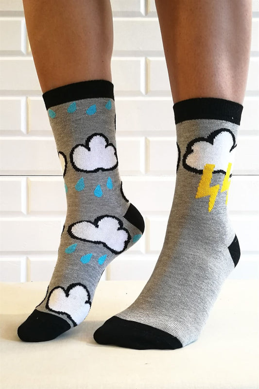 Bulut Şimşek Desenli Renkli Çorap