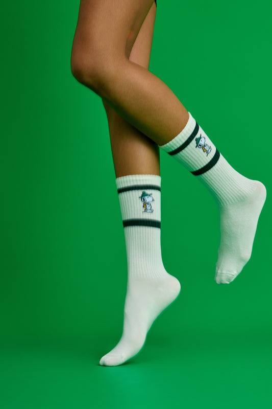 Retro Yeşil Çizgili Köpek Desenli Spor Çorap