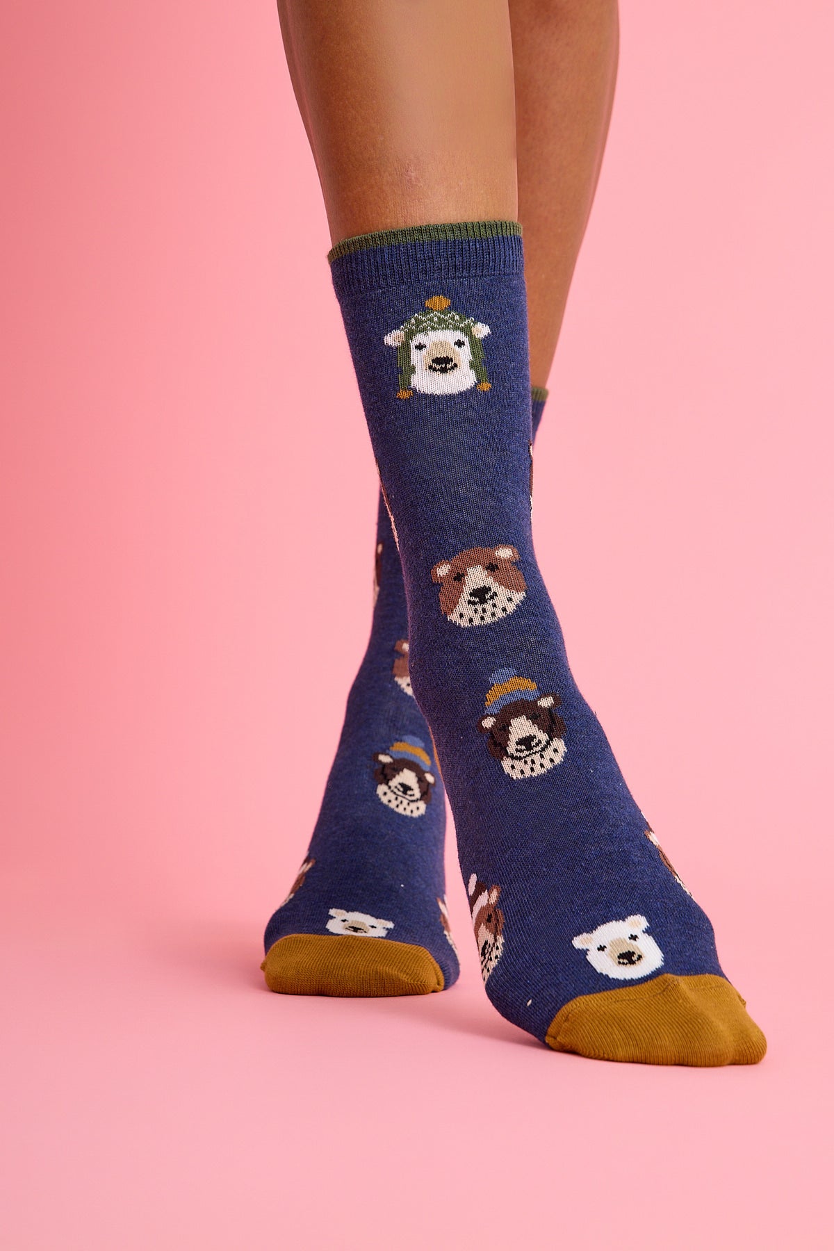 Şapkalı Ayıcık Desenli Lacivert Çorap