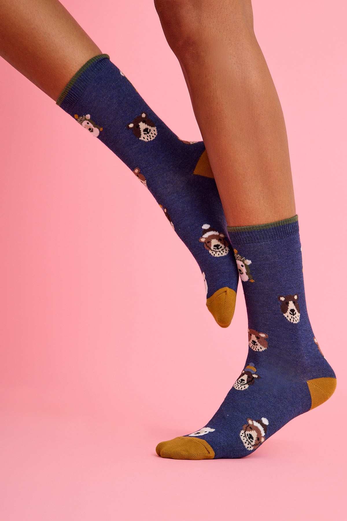 Şapkalı Ayıcık Desenli Lacivert Çorap