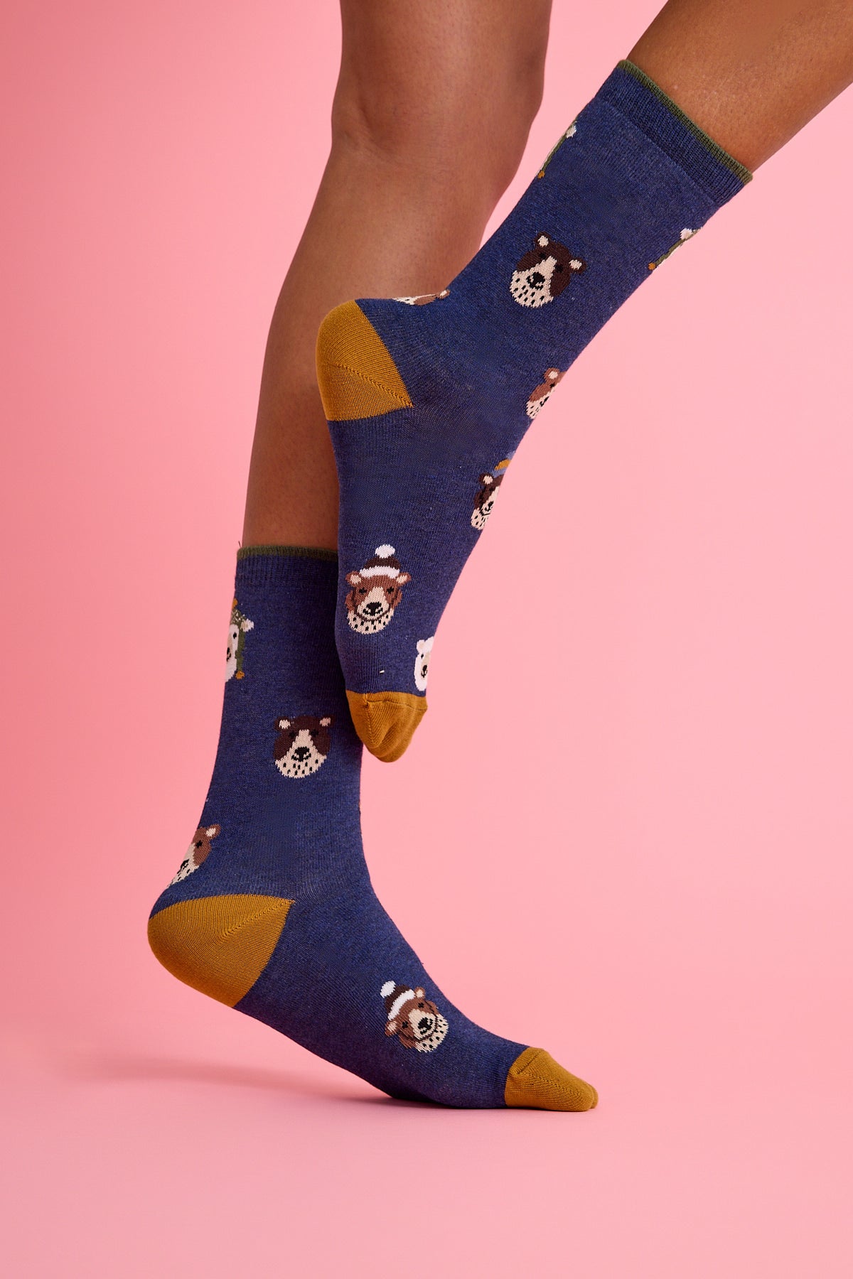 Şapkalı Ayıcık Desenli Lacivert Çorap