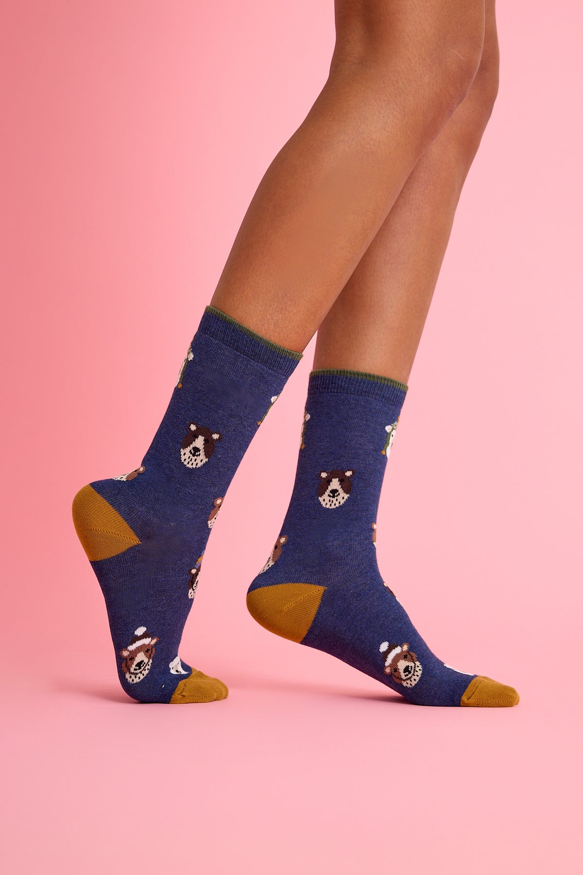 Şapkalı Ayıcık Desenli Lacivert Çorap