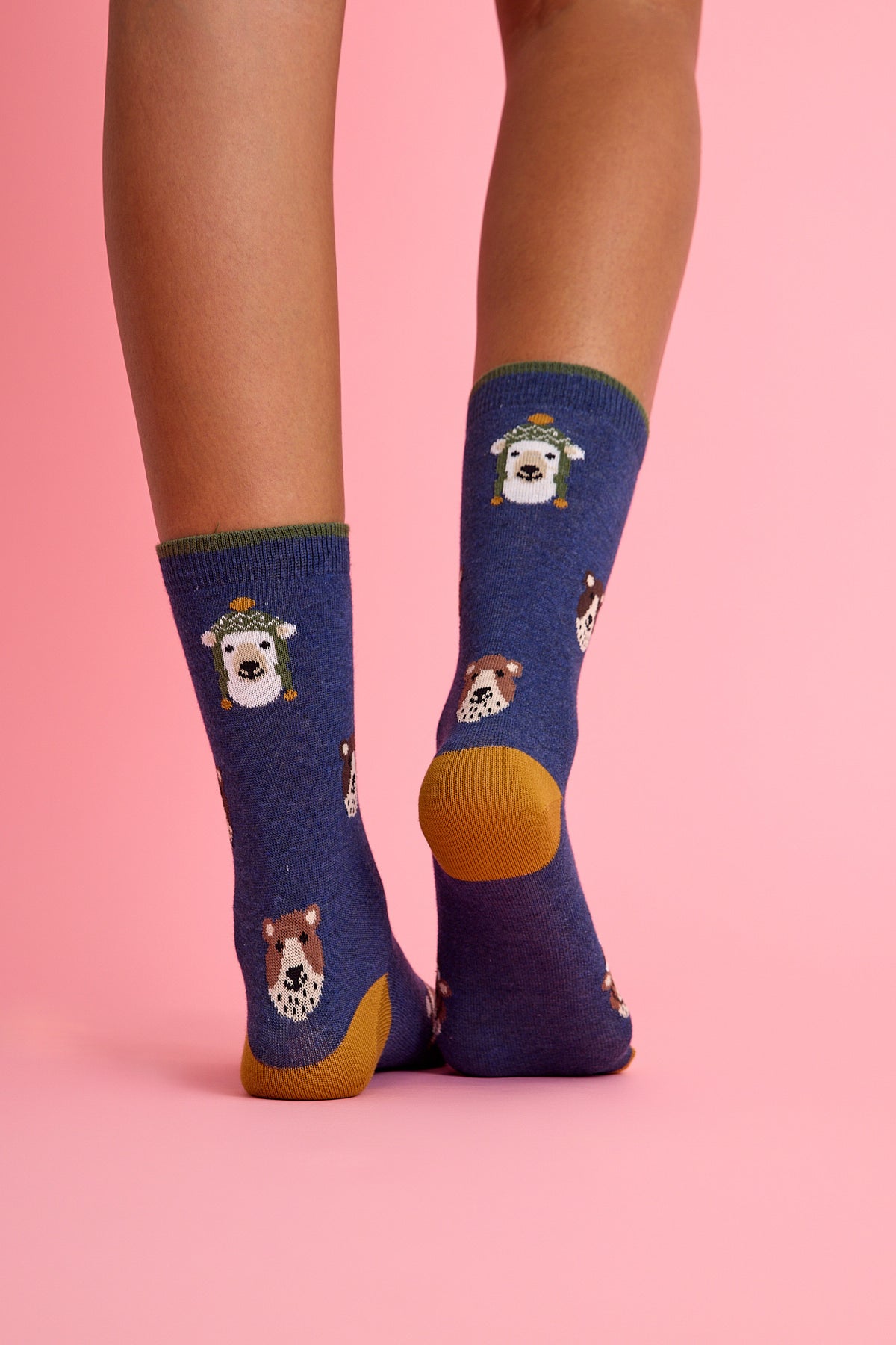 Şapkalı Ayıcık Desenli Lacivert Çorap