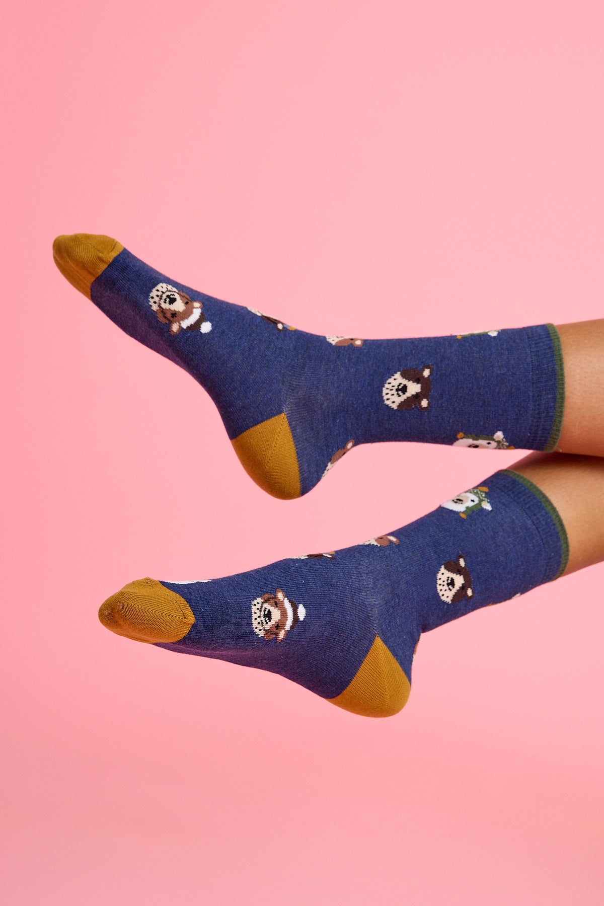Şapkalı Ayıcık Desenli Lacivert Çorap