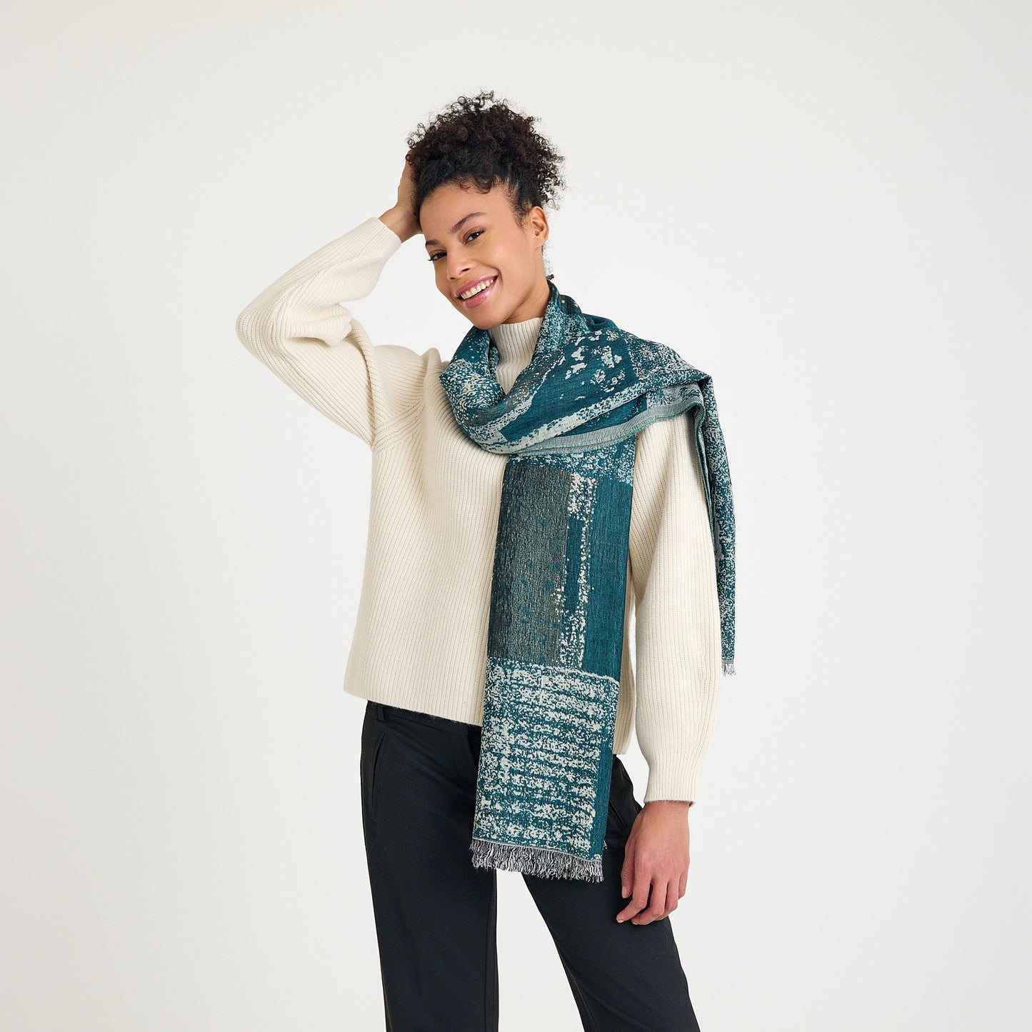 Oriental Softness Kışlık Pamuk Şal - Yeşil Desen