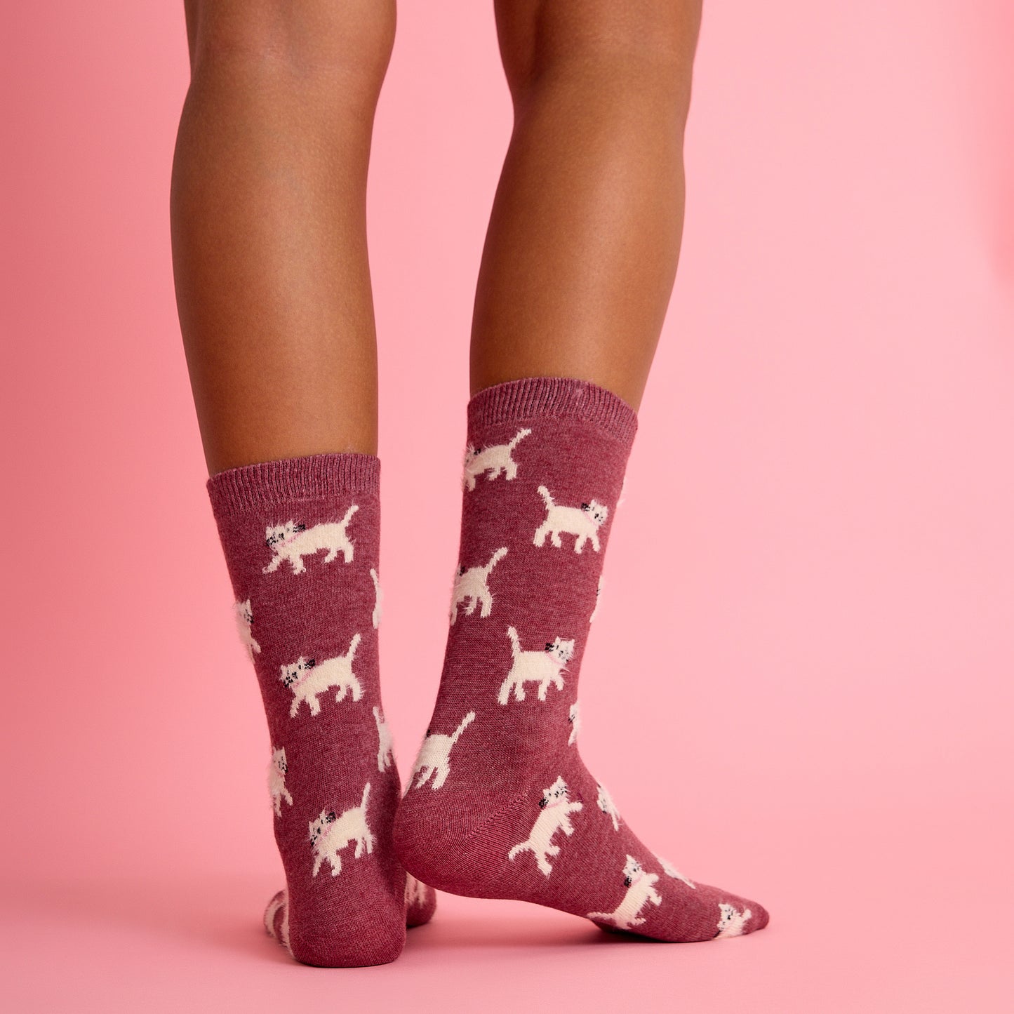 Tüylü Kedi Desenli Kırmızı Çorap