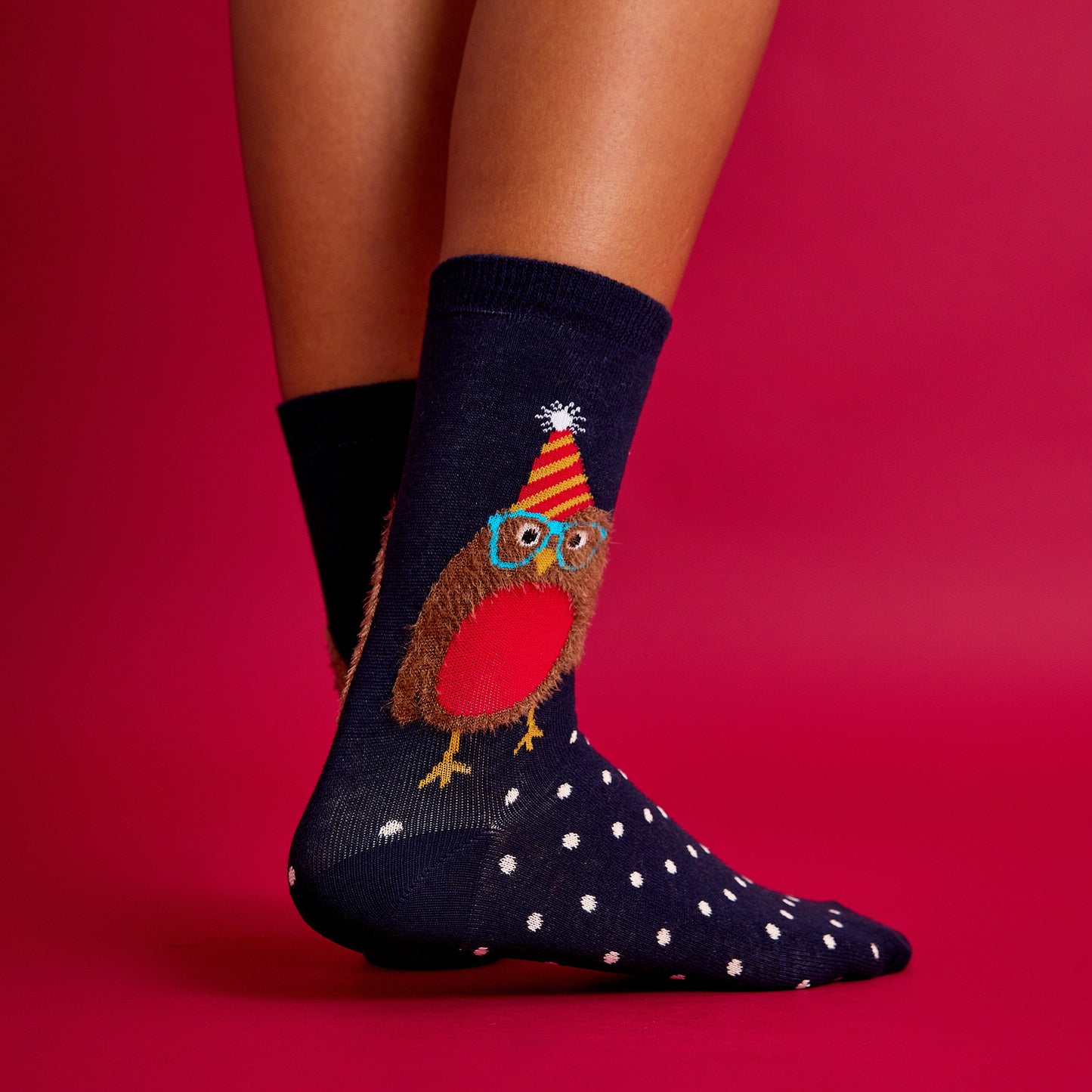 Tüylü Baykuş Desenli Renkli Çorap