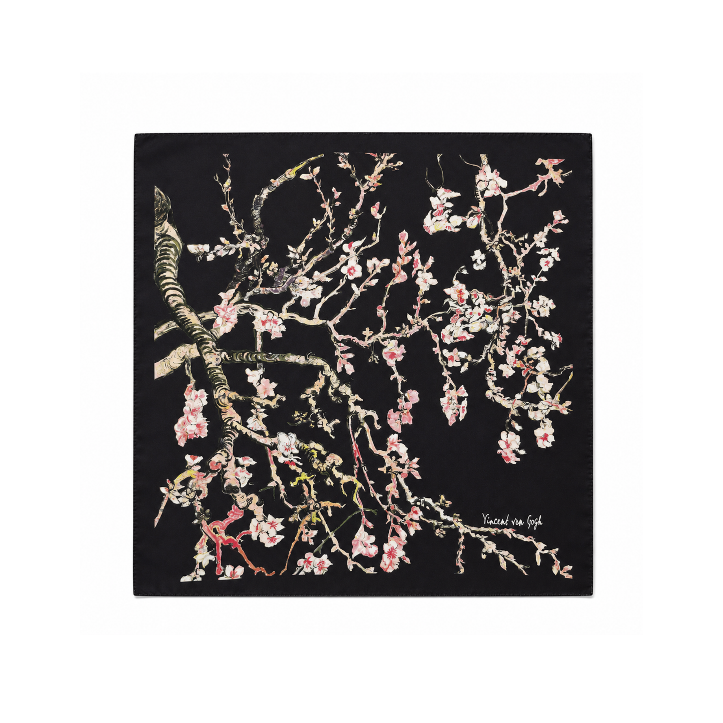 Badem Çiçeği Fular – Siyah | 55 cm x 55 cm