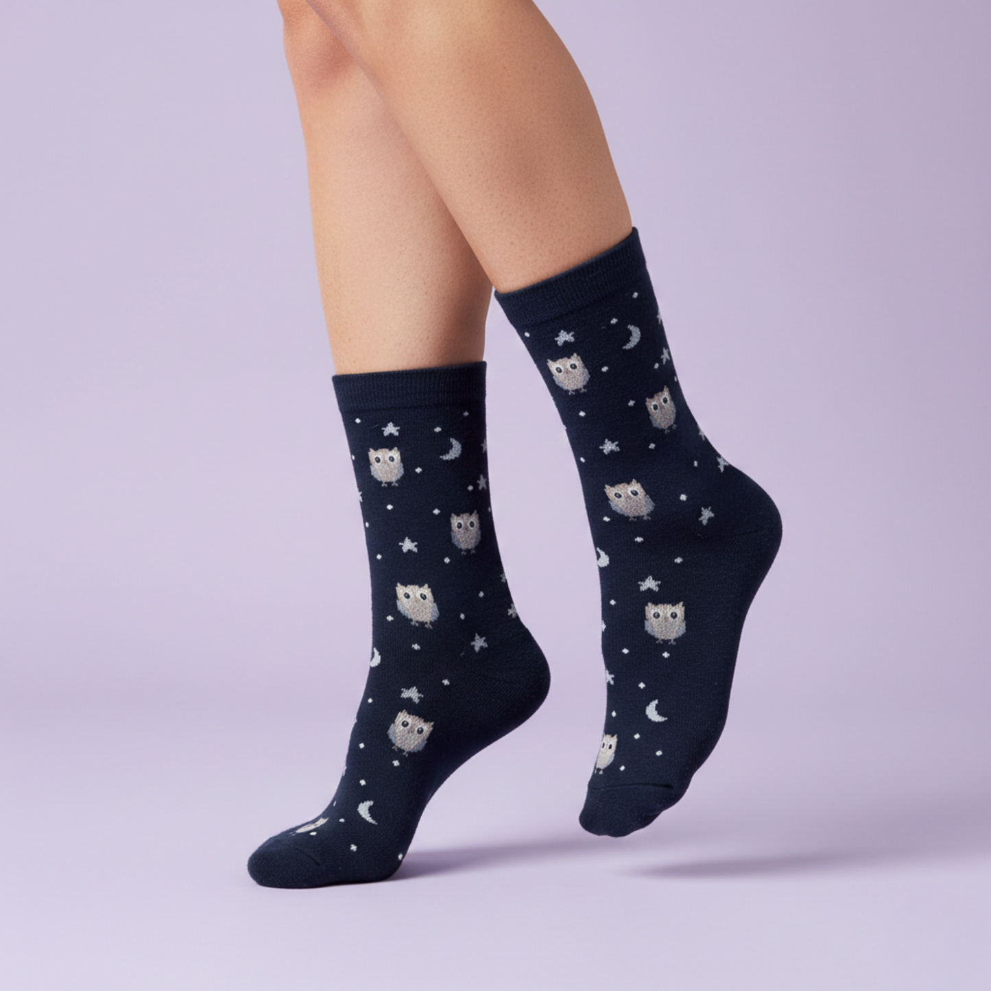 Gece Baykuşları Desenli Lacivert Çorap