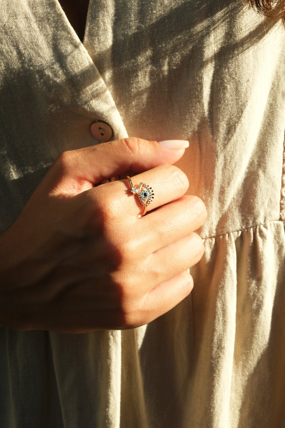 Renkli Zirkon Taş İşleme Göz Nazar Yüzük