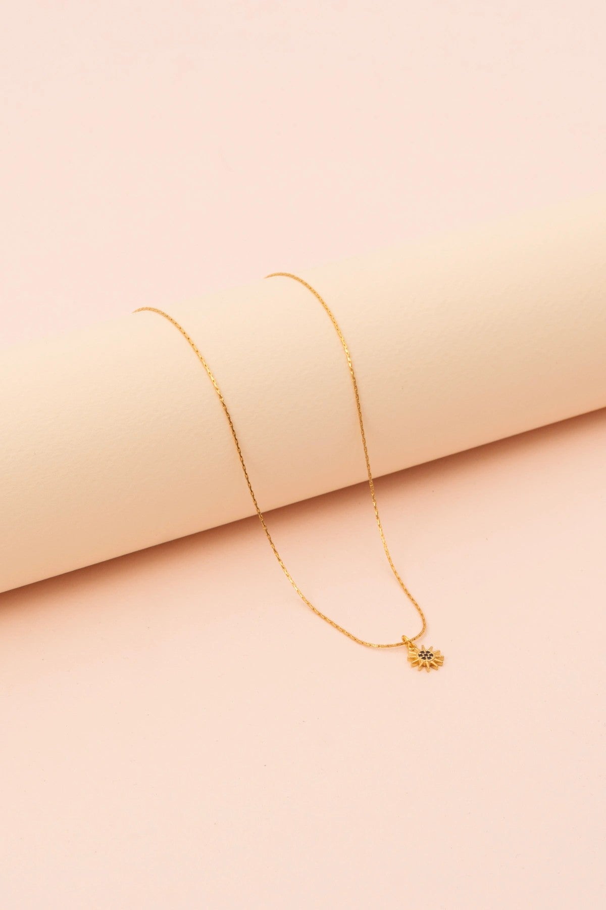 Mini-Sun Lacivert Zirkon Taşlı Minimal Güneş Figürlü Altın Kaplama Kolye