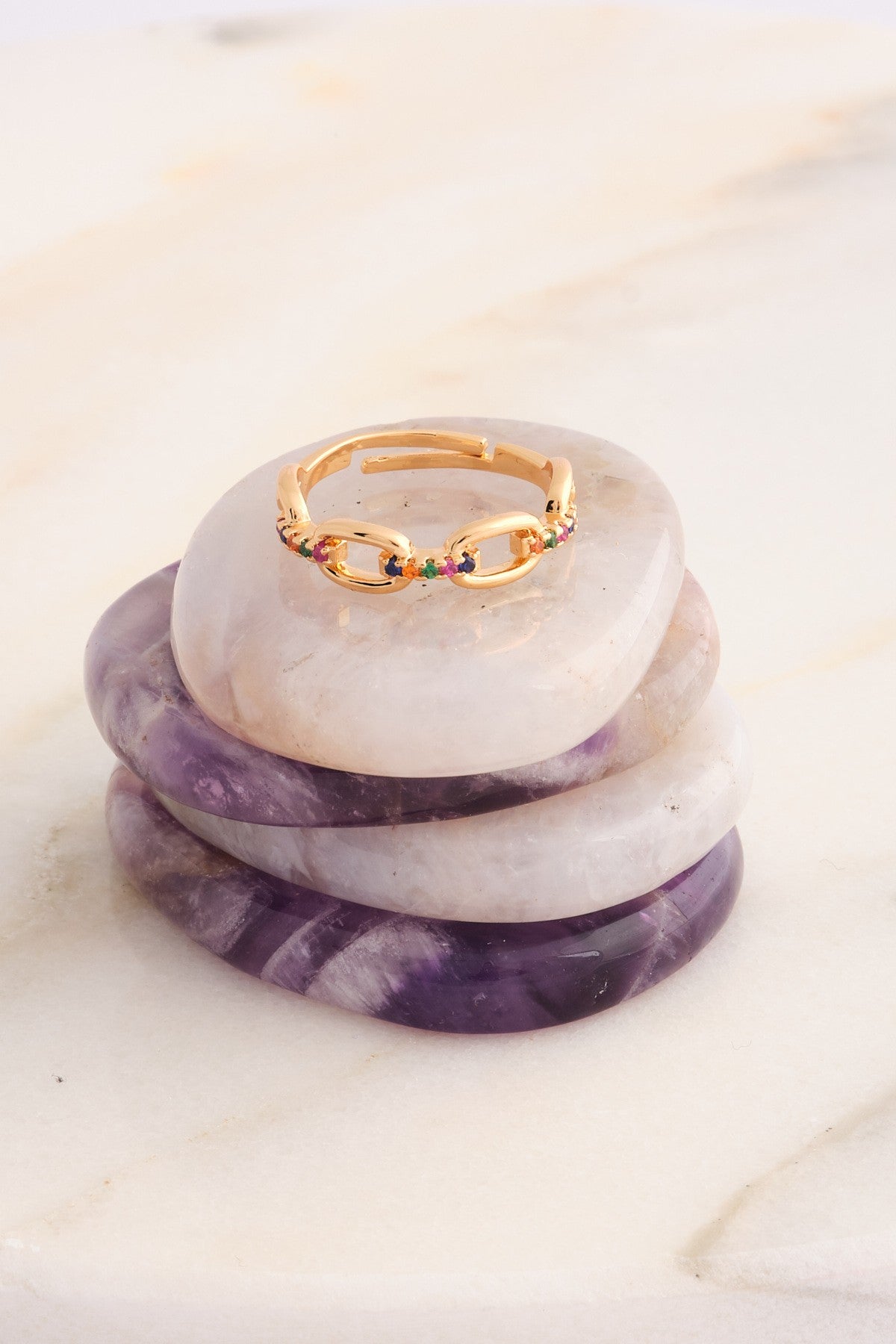 Renkli Zirkonlu Örgü Yüzük