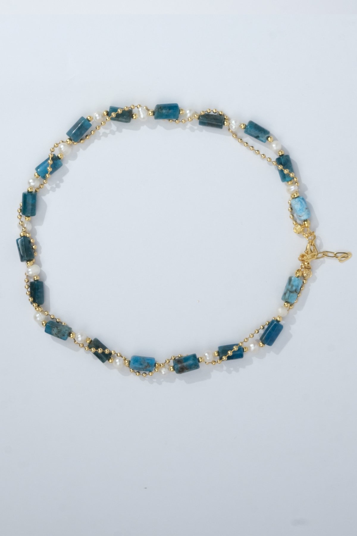 Apatit - Silindir Kesim Doğal Taş Top Zincir Kombin Kolye