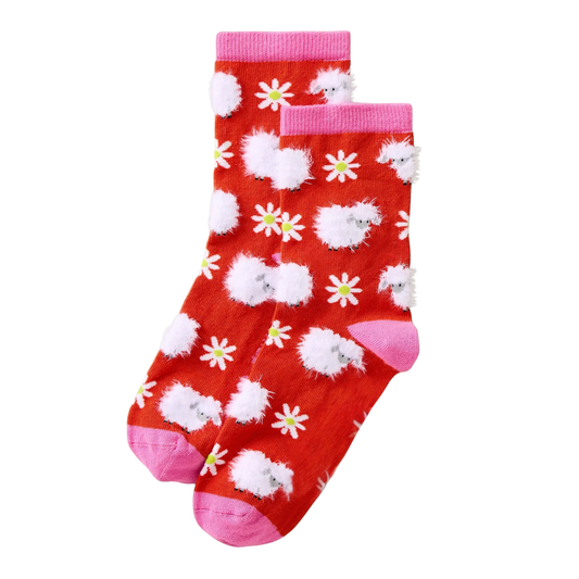 Papatya Koyun Kırmızı Fon Organik Pamuklu Çorap