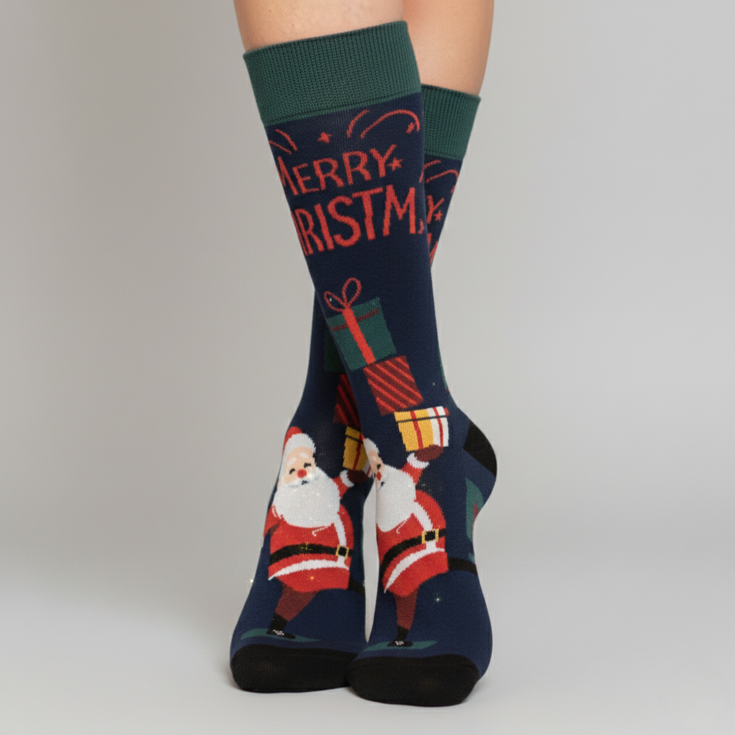 Merry Christmas Noel Baba Desenli Lacivert Çorap