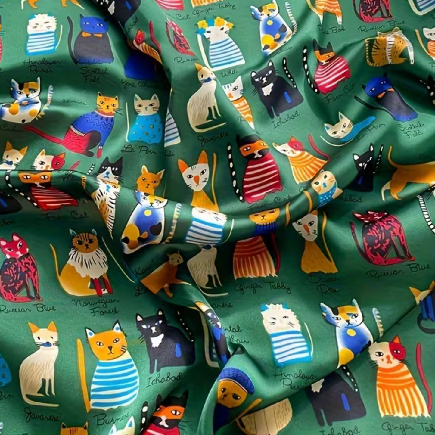 Neşeli Kediler Fular – Yeşil | 68 cm x 68 cm