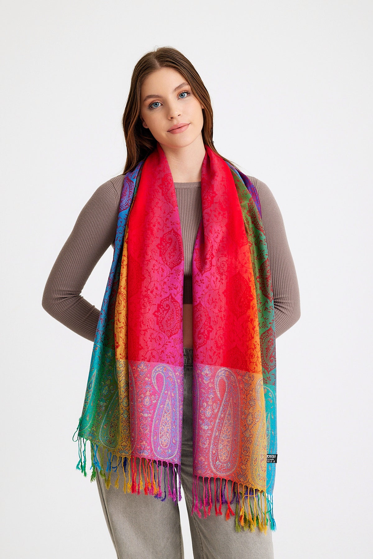 Paisley Desen Pashmina Şal-Rainbow