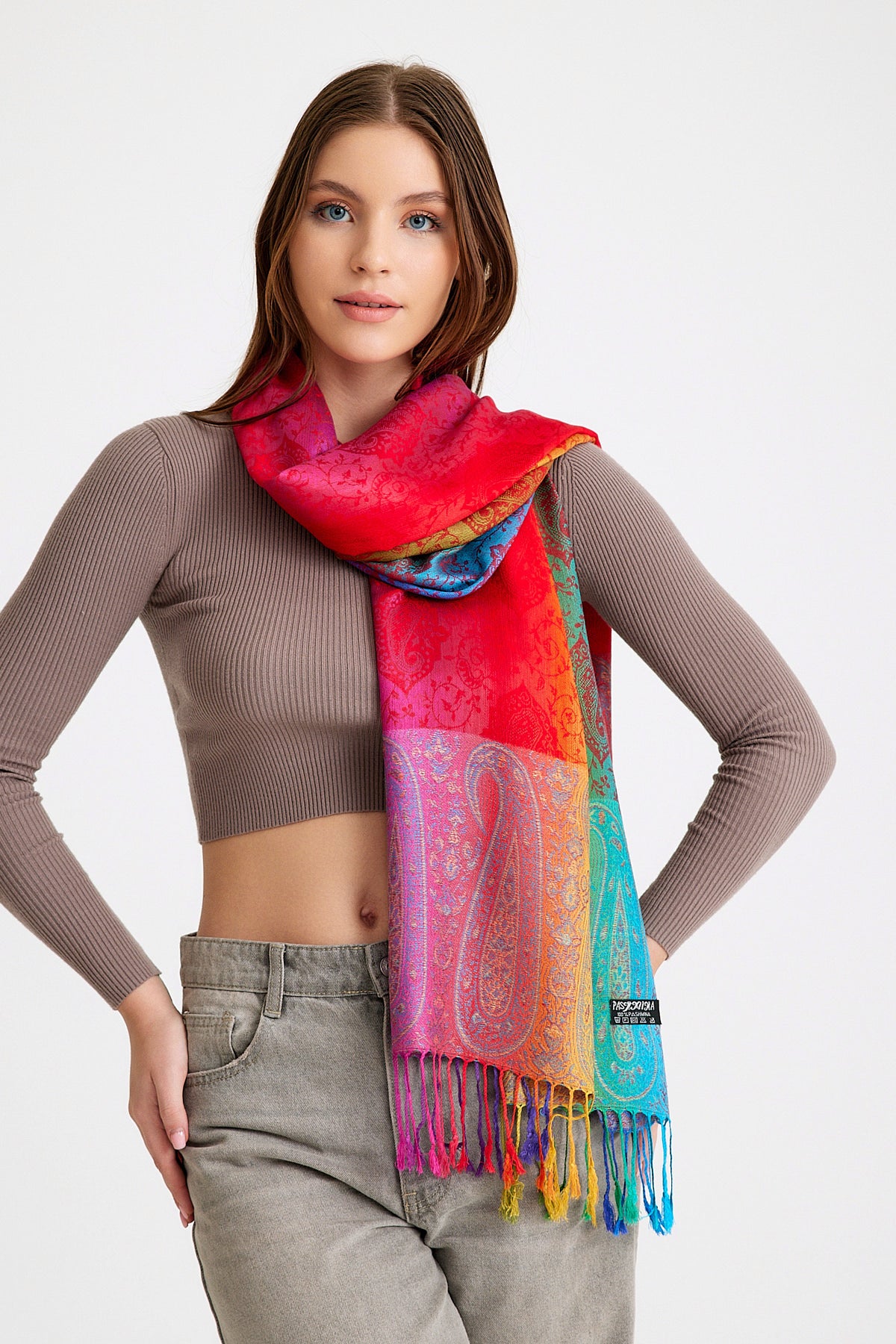 Paisley Desen Pashmina Şal-Rainbow
