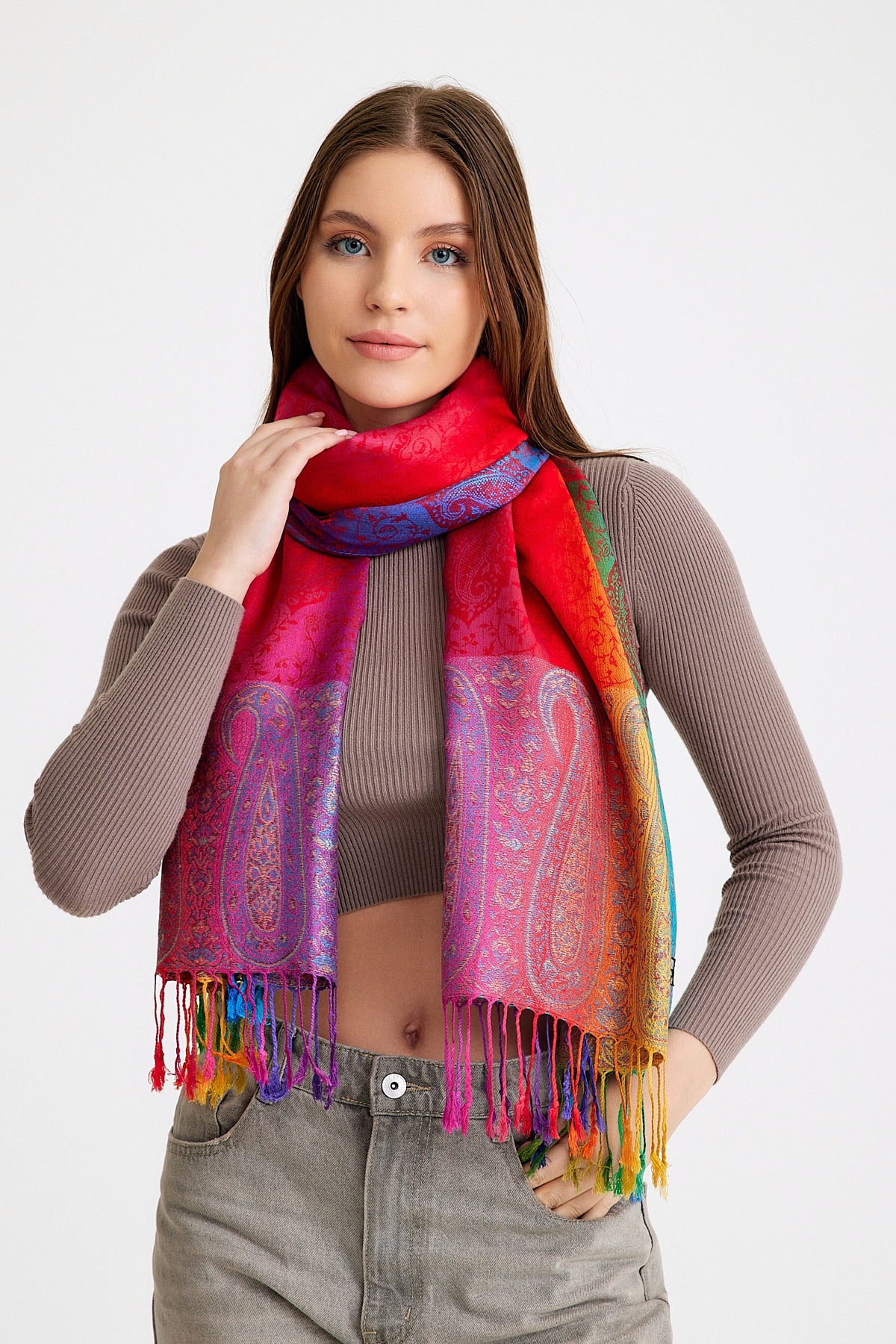 Paisley Desen Pashmina Şal-Rainbow
