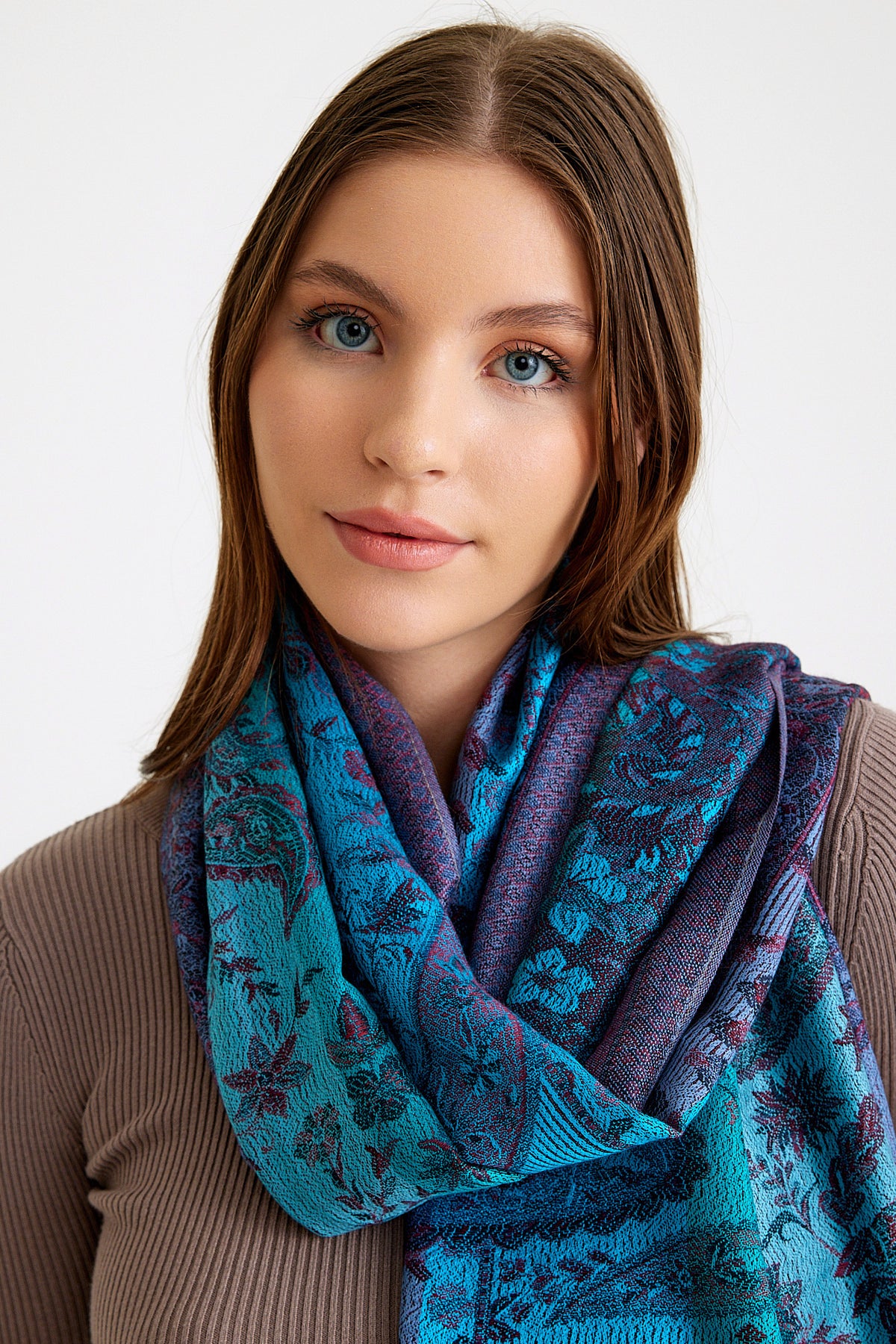 Paisley Desen Pashmina Şal - Mavi & Mor