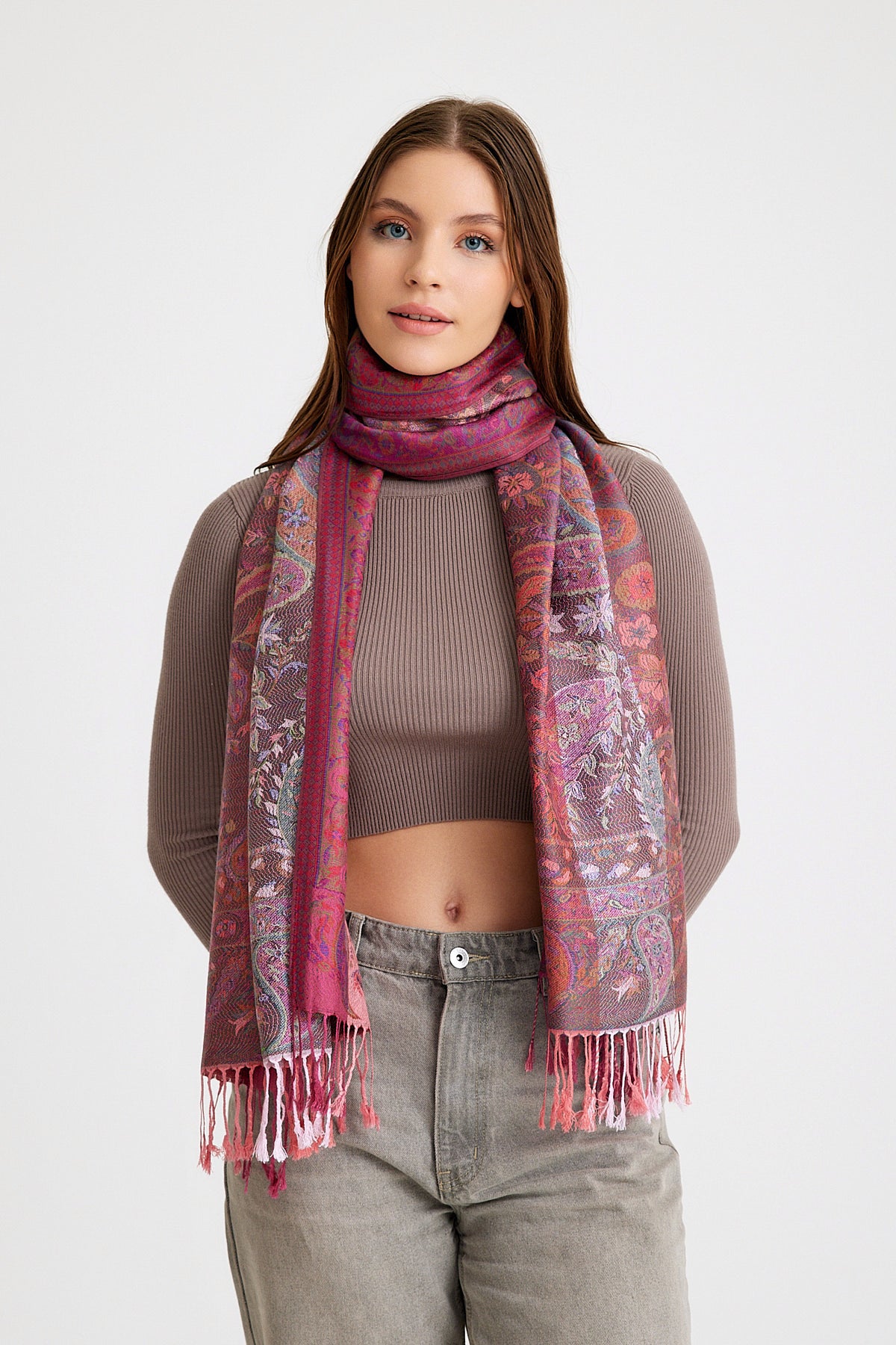 Paisley Desen Pashmina Şal - Pembe