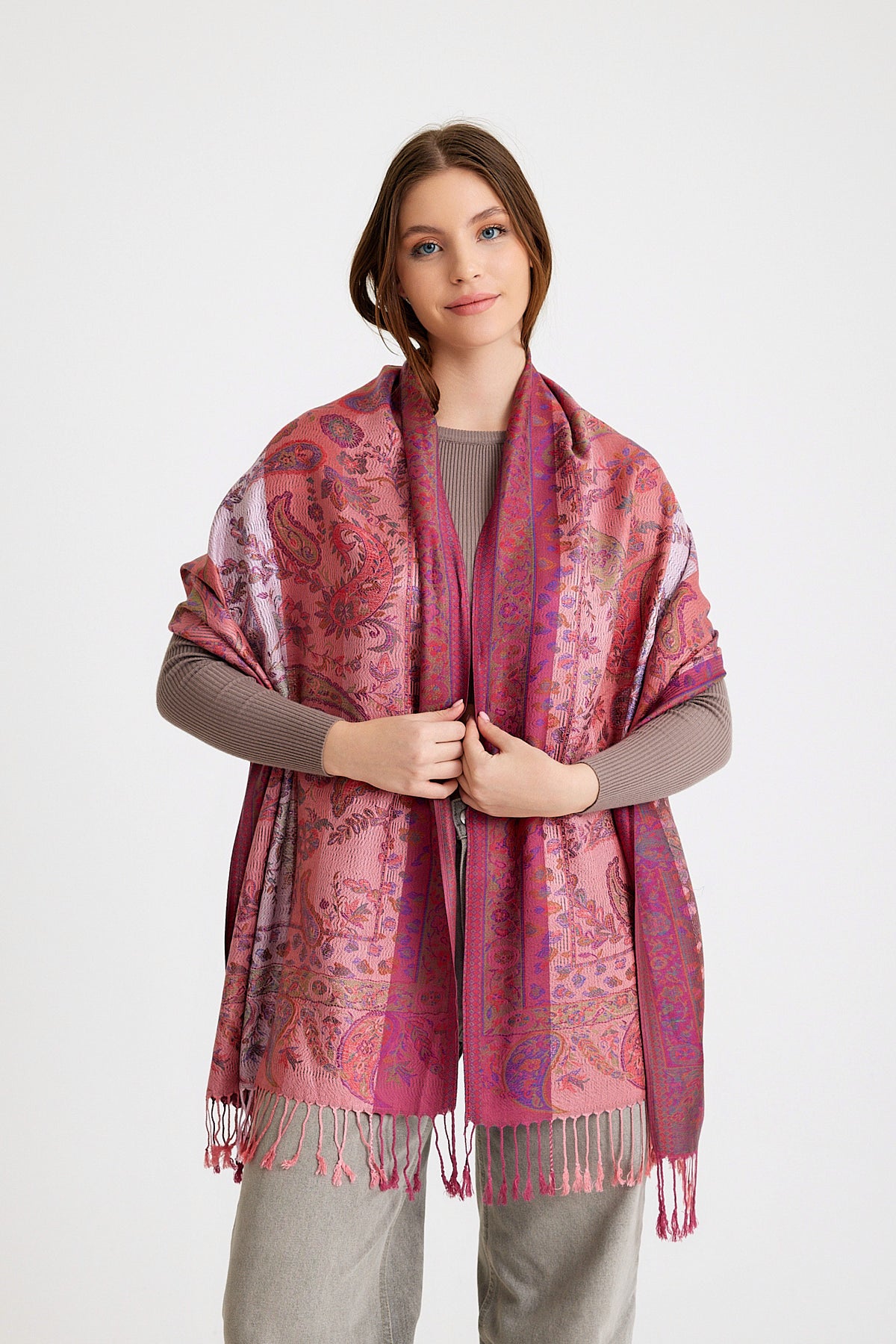 Paisley Desen Pashmina Şal - Pembe