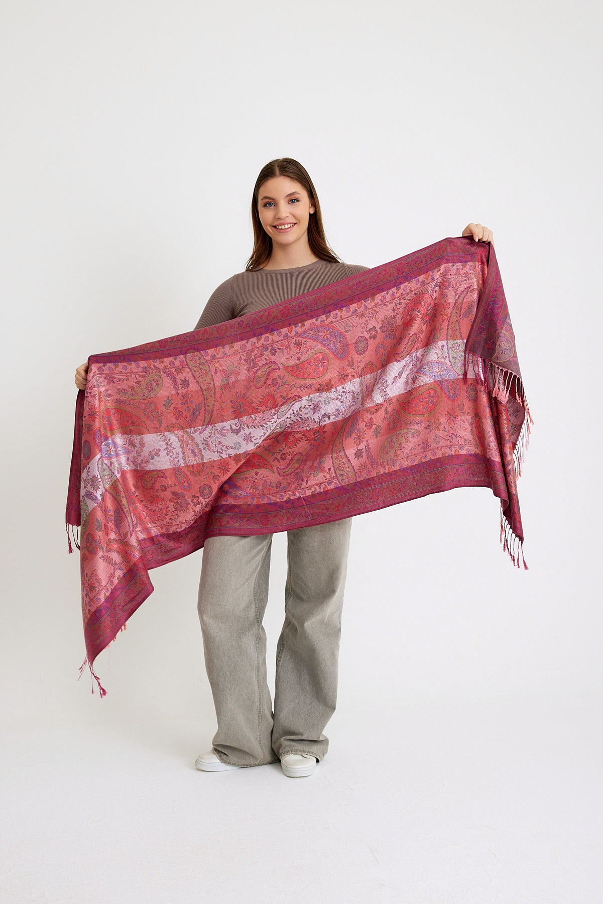 Paisley Desen Pashmina Şal - Pembe