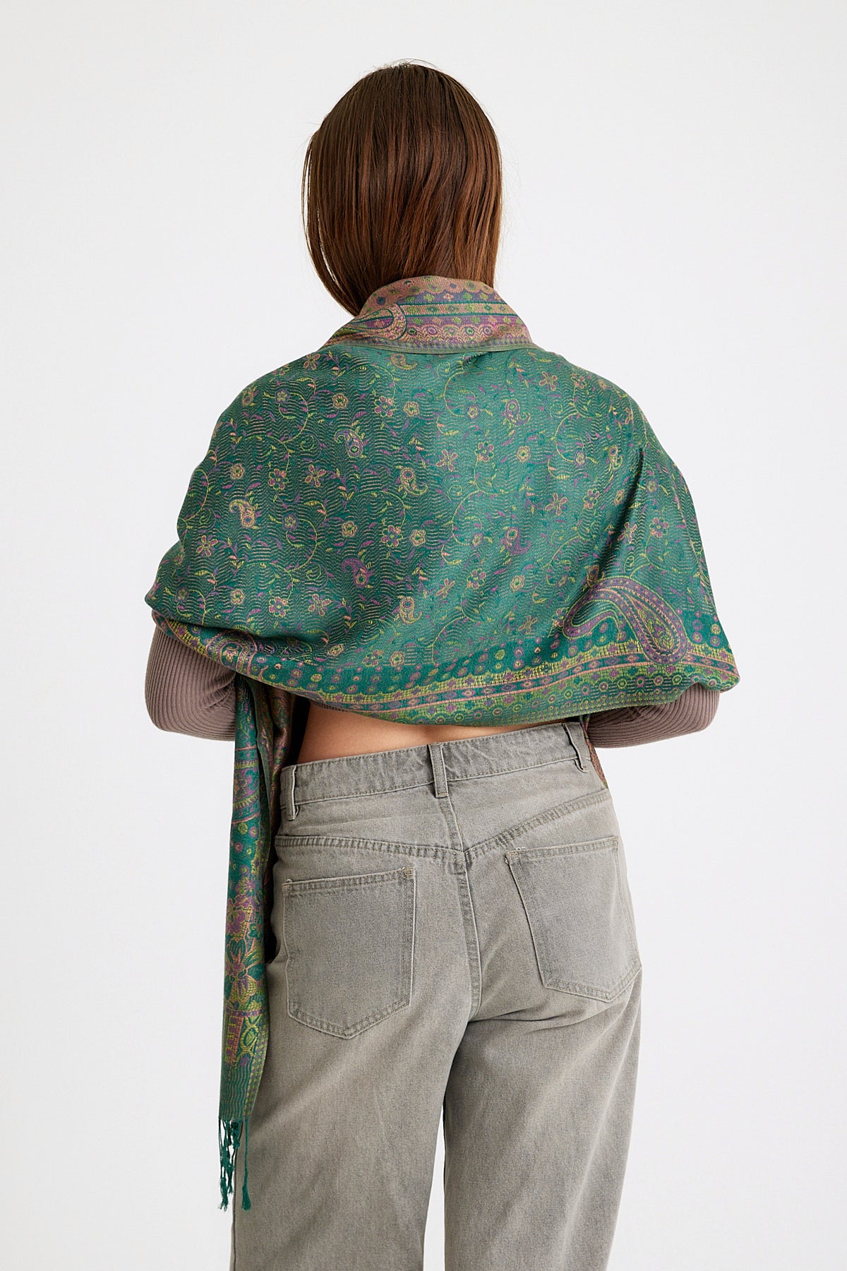 Paisley Desen Pashmina Şal - Yeşil