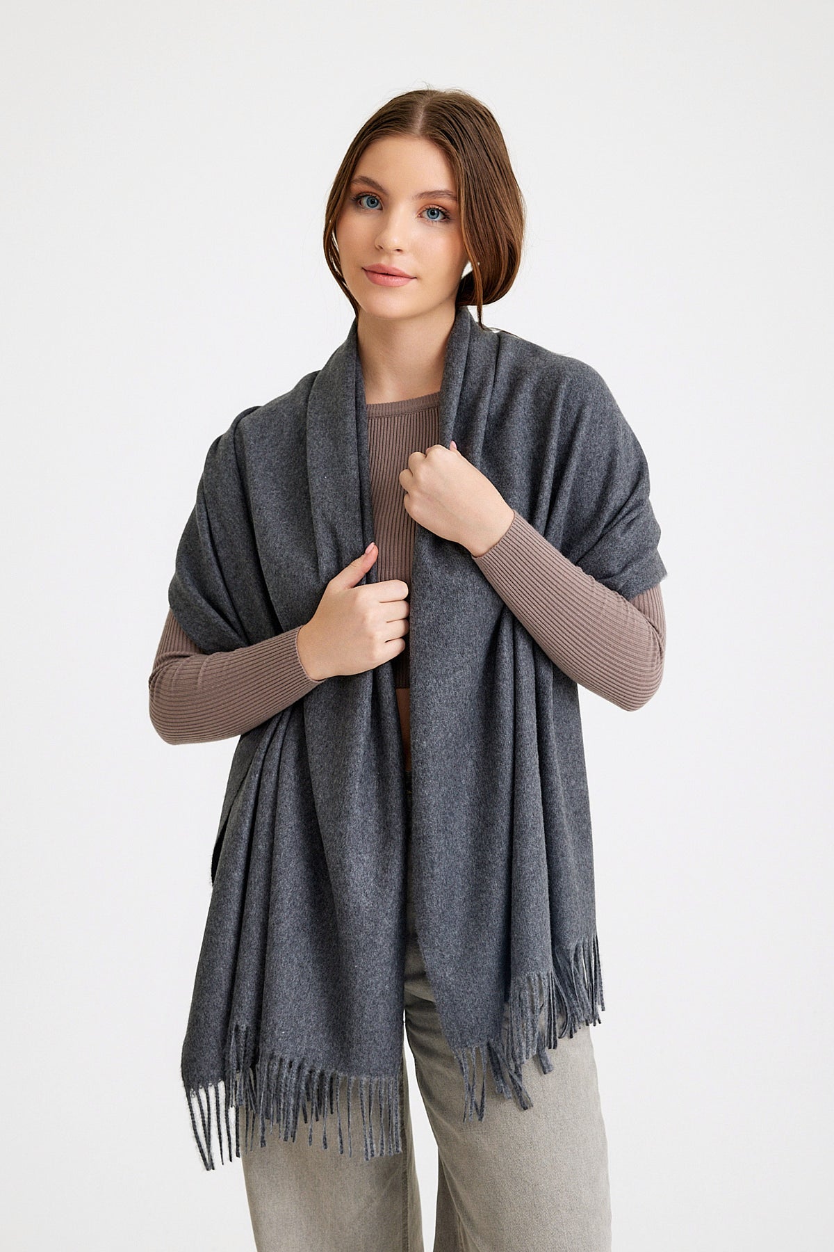 Basic Sky Kaşmir Unisex Şal - Antrasit