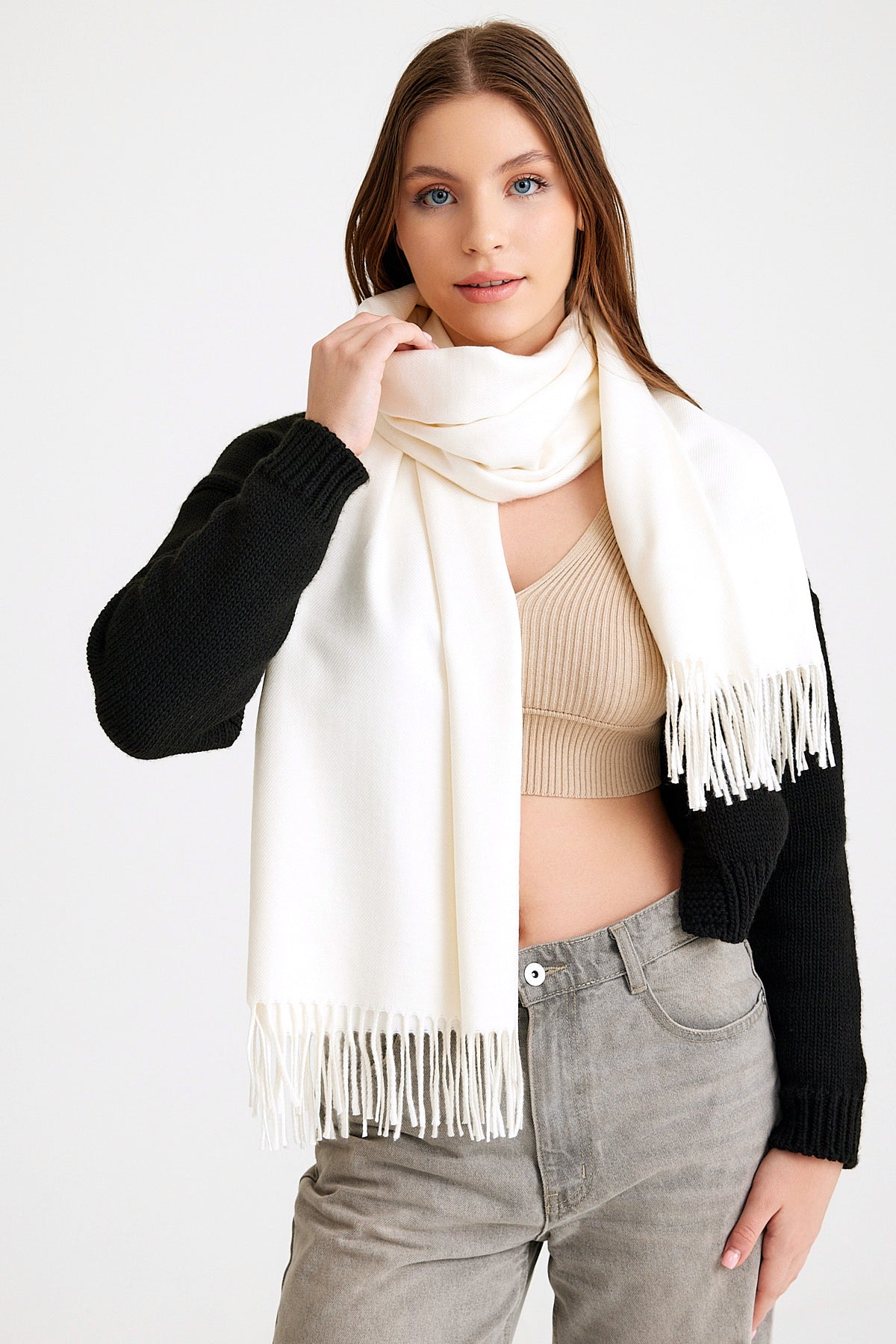 Basic Sky Kaşmir Unisex Şal - Krem