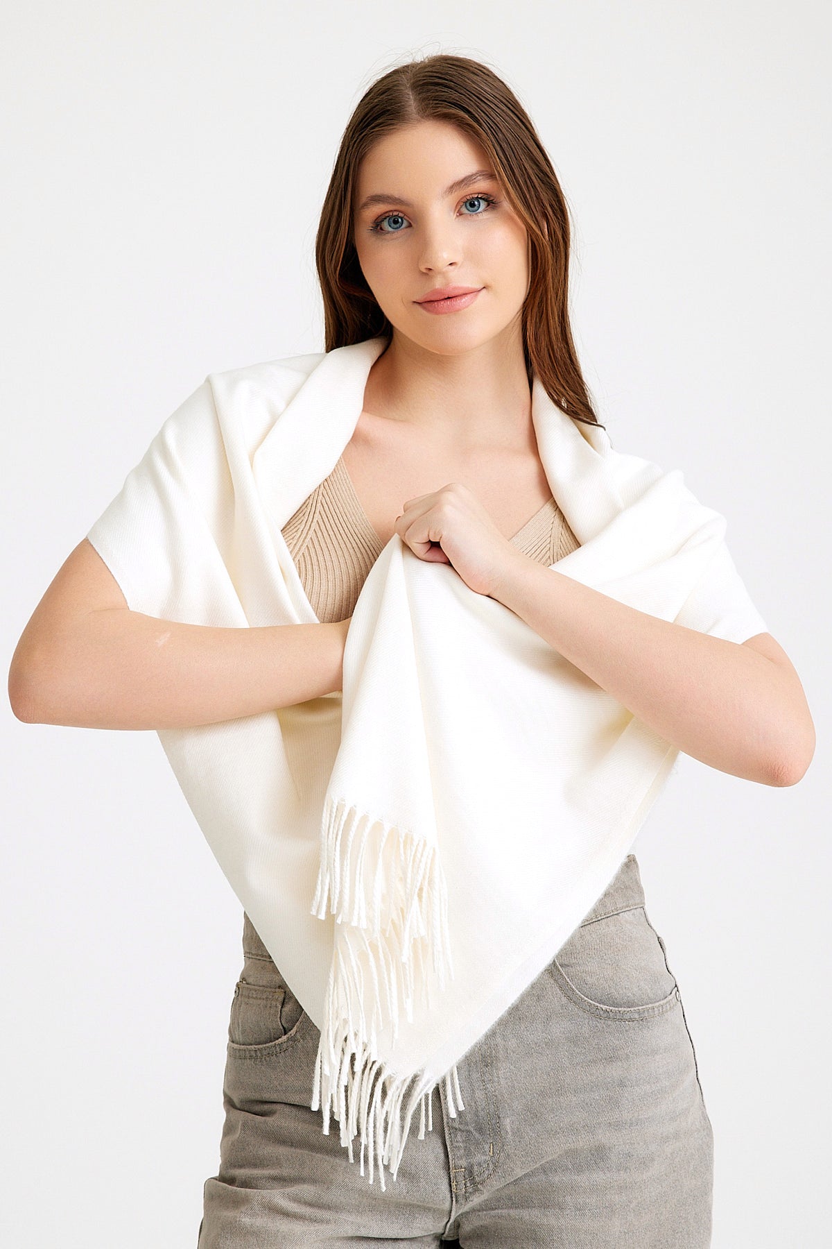 Basic Sky Kaşmir Unisex Şal - Krem