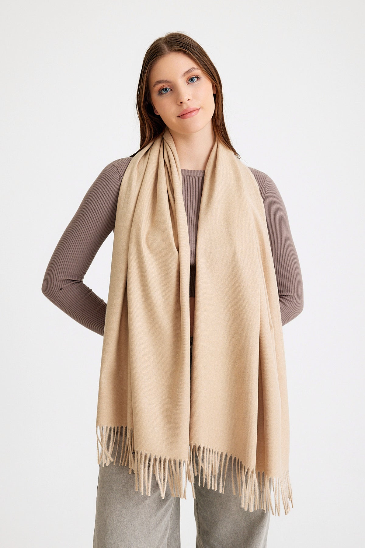 Basic Sky Kaşmir Unisex Şal - Taş Rengi