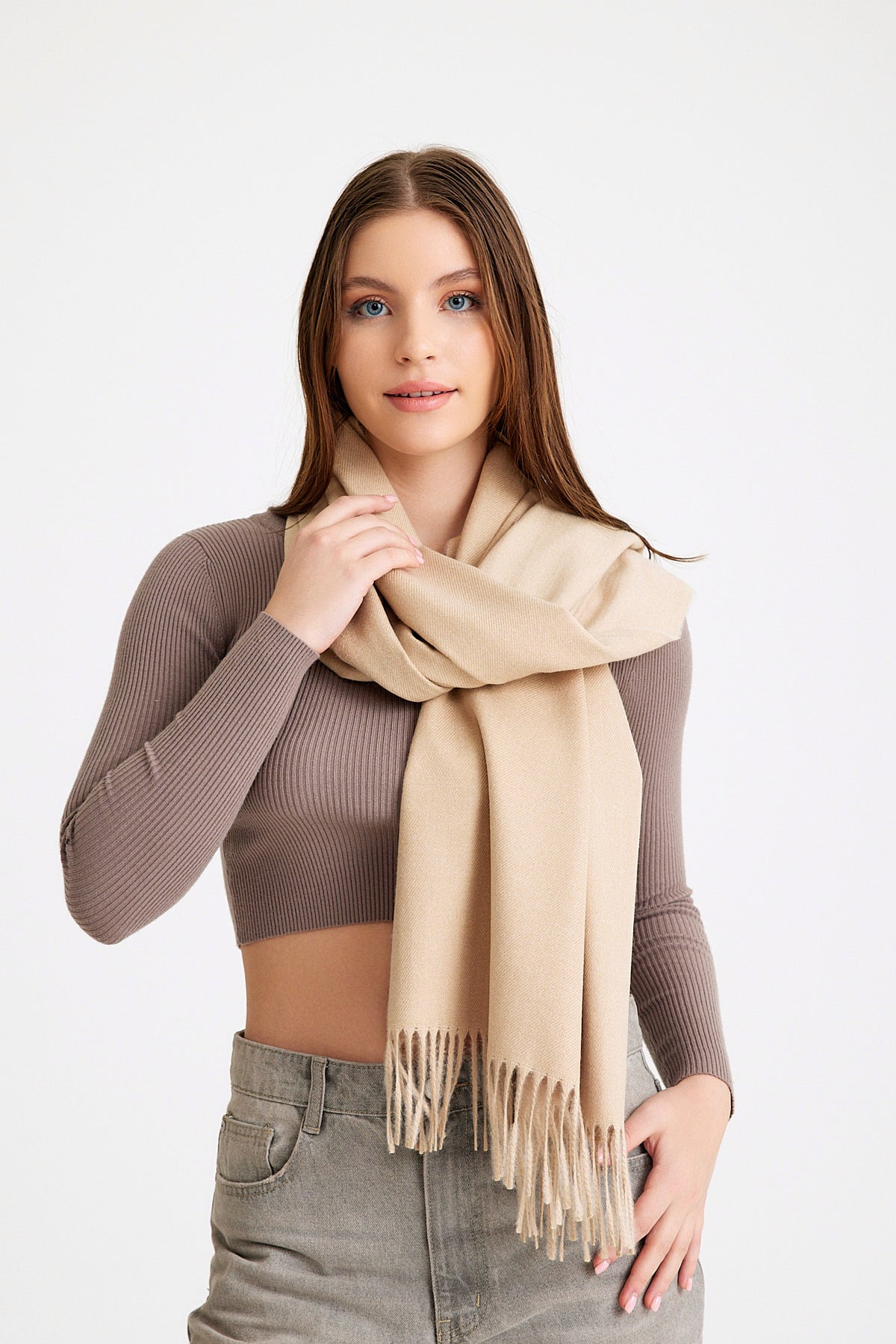 Basic Sky Kaşmir Unisex Şal - Taş Rengi