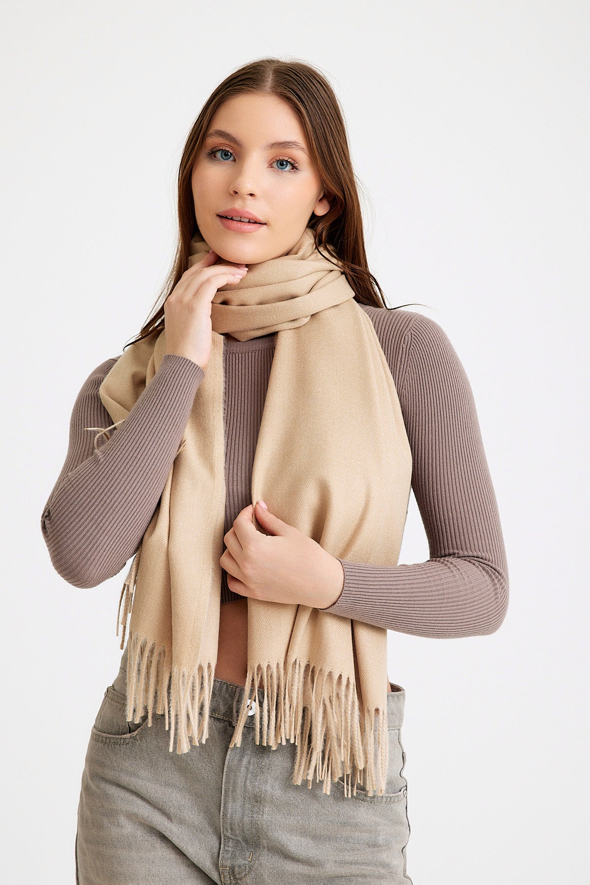 Basic Sky Kaşmir Unisex Şal - Taş Rengi