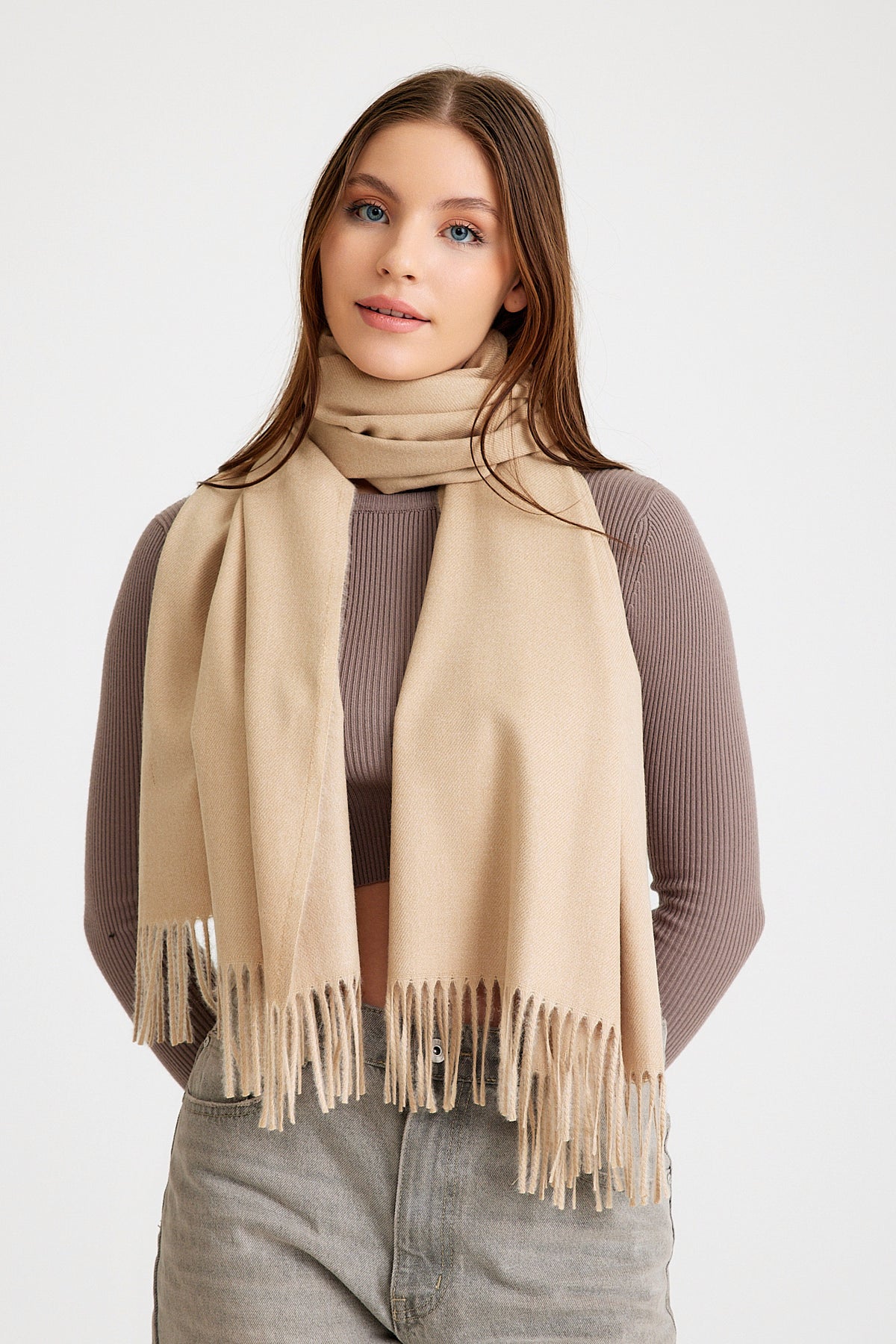Basic Sky Kaşmir Unisex Şal - Taş Rengi