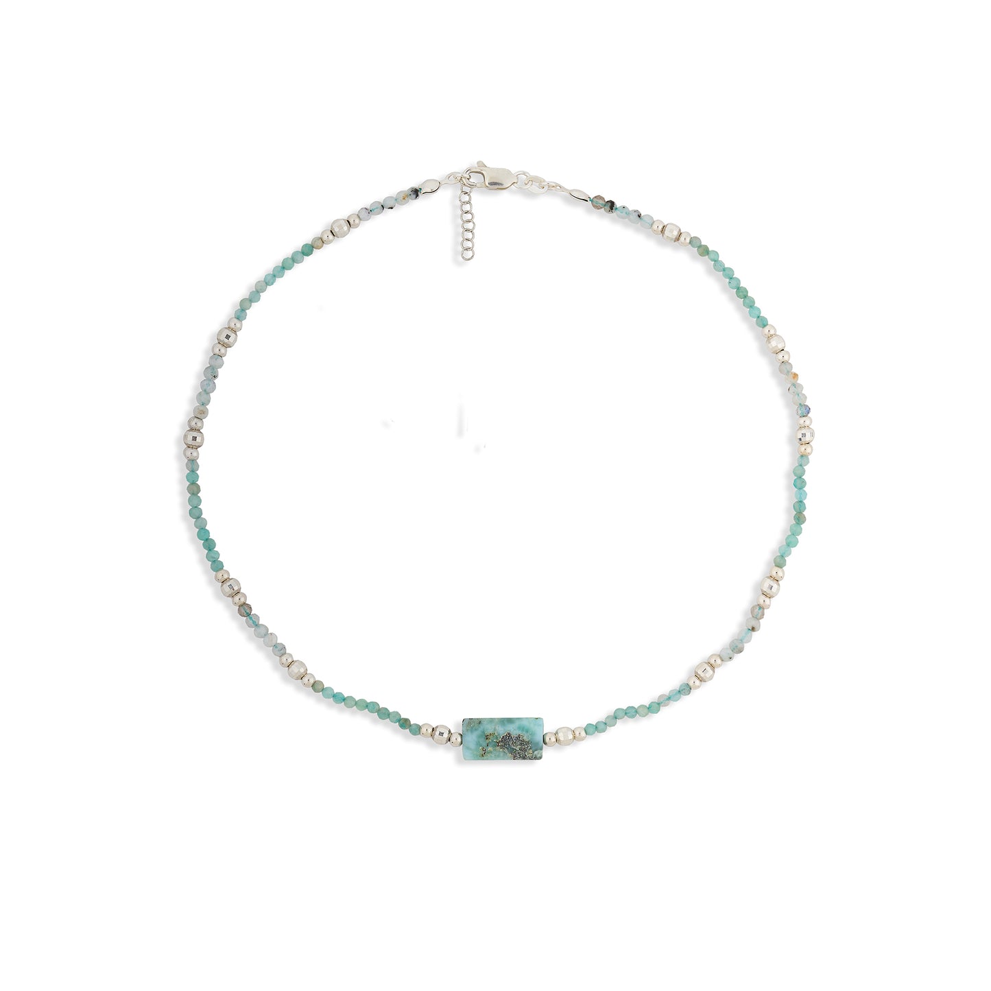Amazonit Kristal Mix Bead Gümüş Dizi Kolye