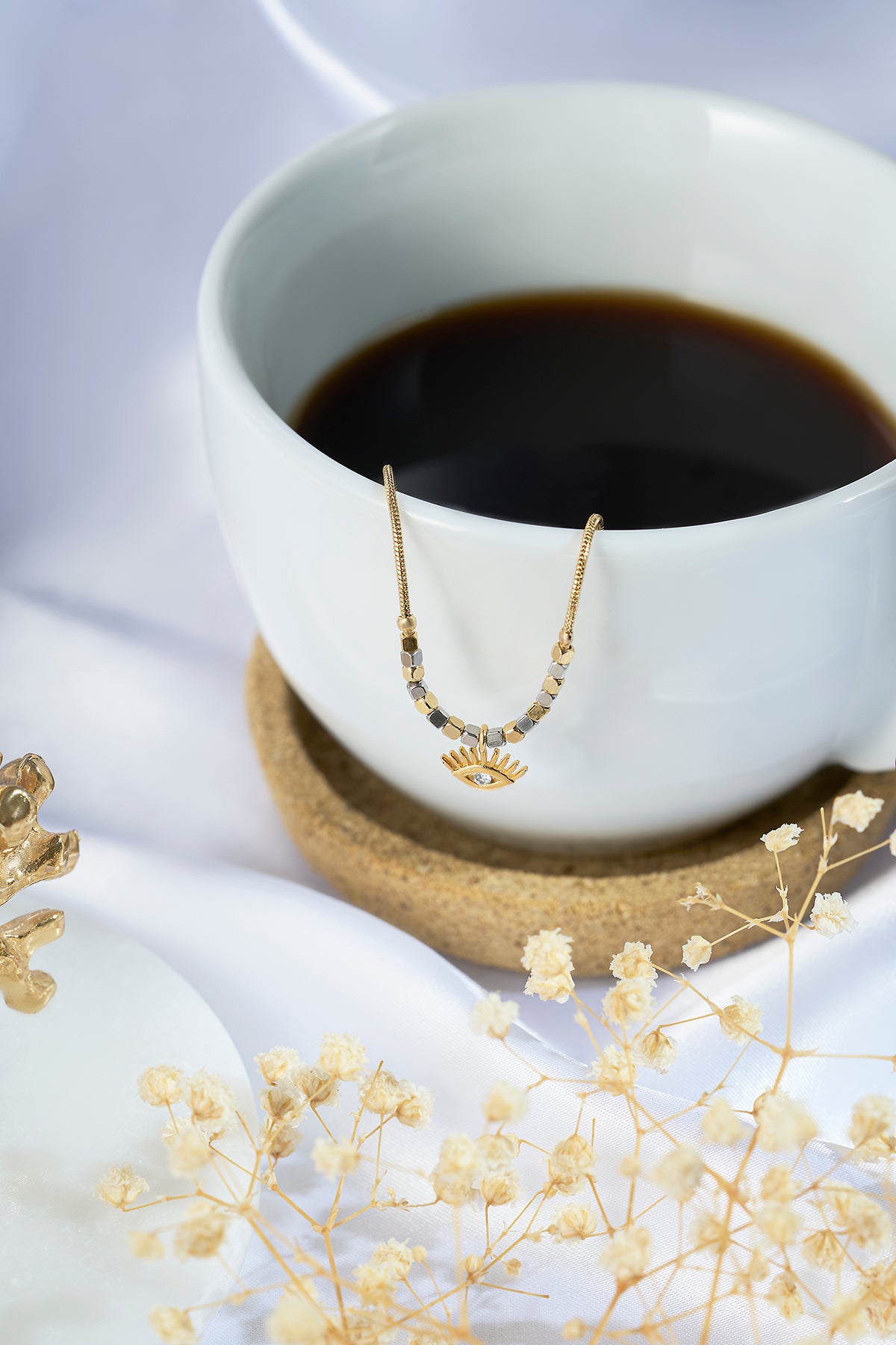 Mini Göz Altın-Gümüş Küp Boncuk Zincir Bileklik