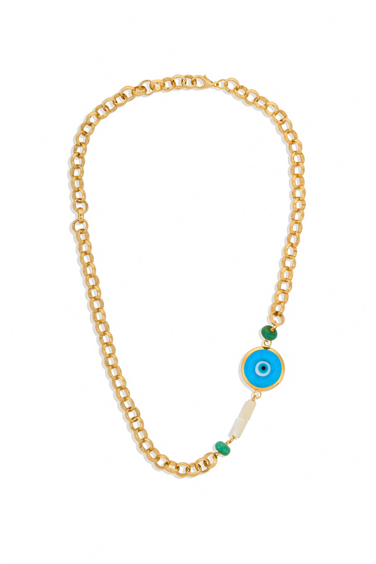 Cam Mavi Sıvama Nazar Sedef Turkuaz Doğal Taş Özel Tasarım Kolye