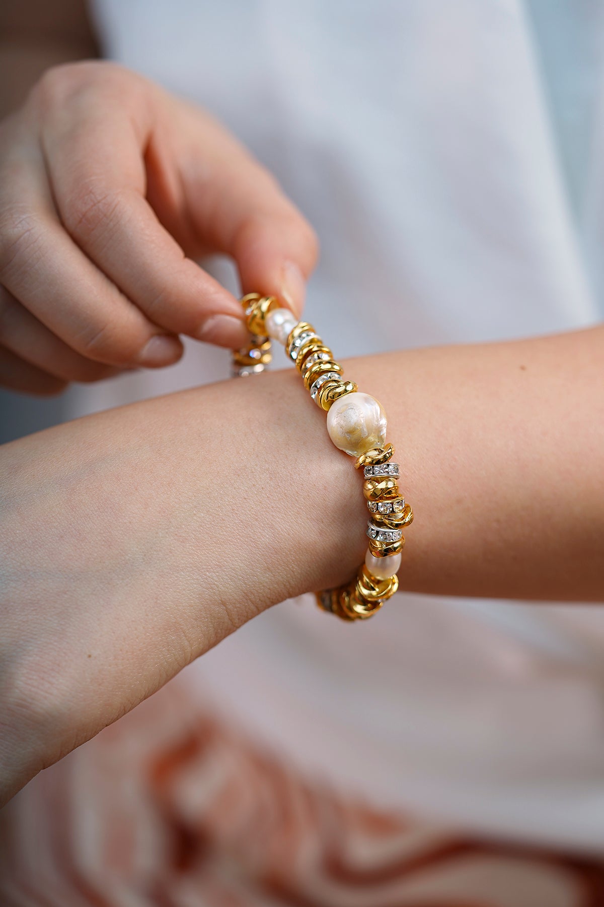 Teker Boncuk Round Zirkon Barok İnci Özel Tasarım Bileklik