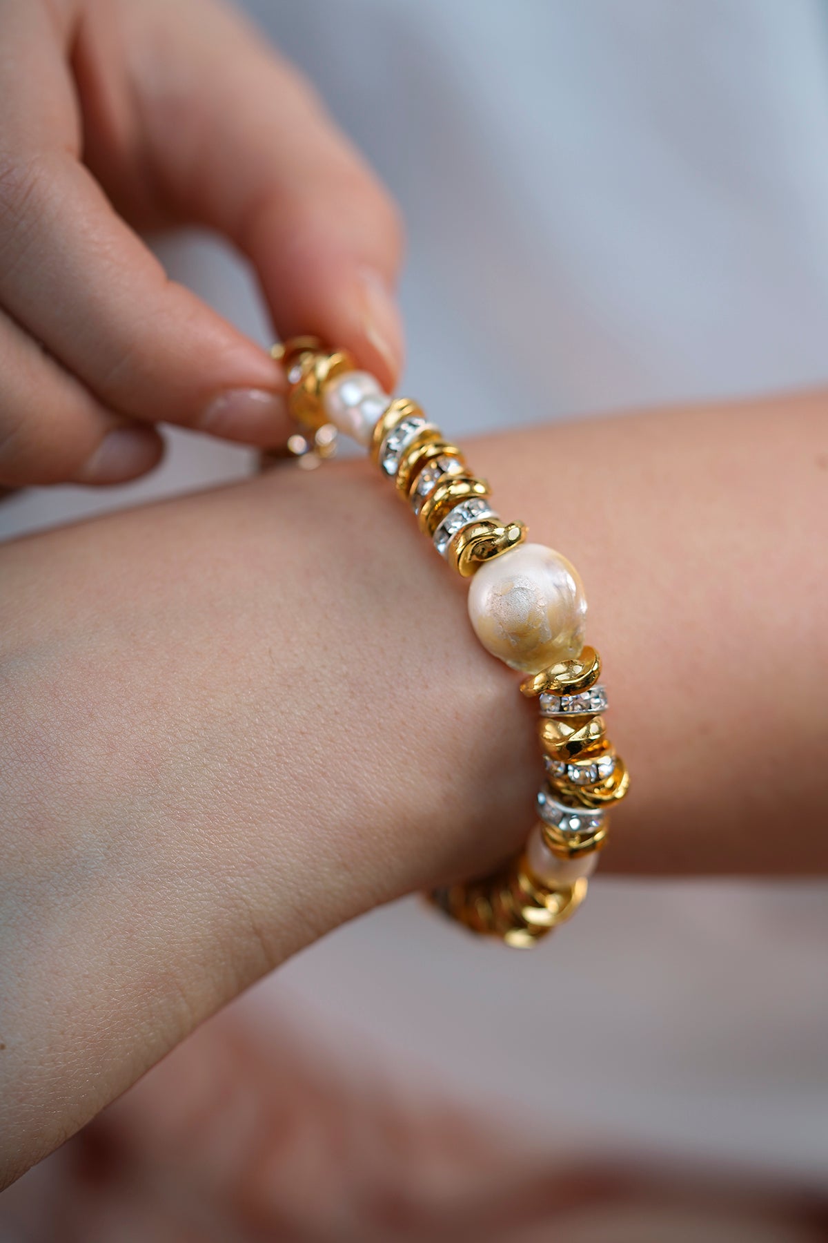 Teker Boncuk Round Zirkon Barok İnci Özel Tasarım Bileklik