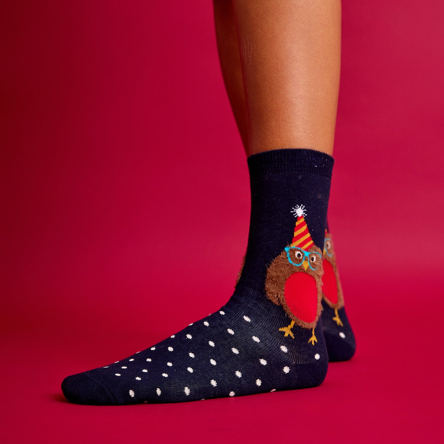 Tüylü Baykuş Desenli Renkli Çorap