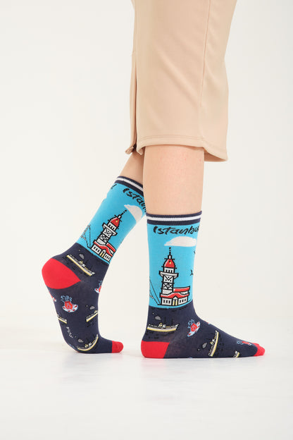 İstanbul Vapur Desenli Renkli Çorap