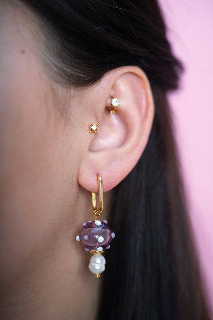 Lilac Dots Ball Murano İnci Küpe